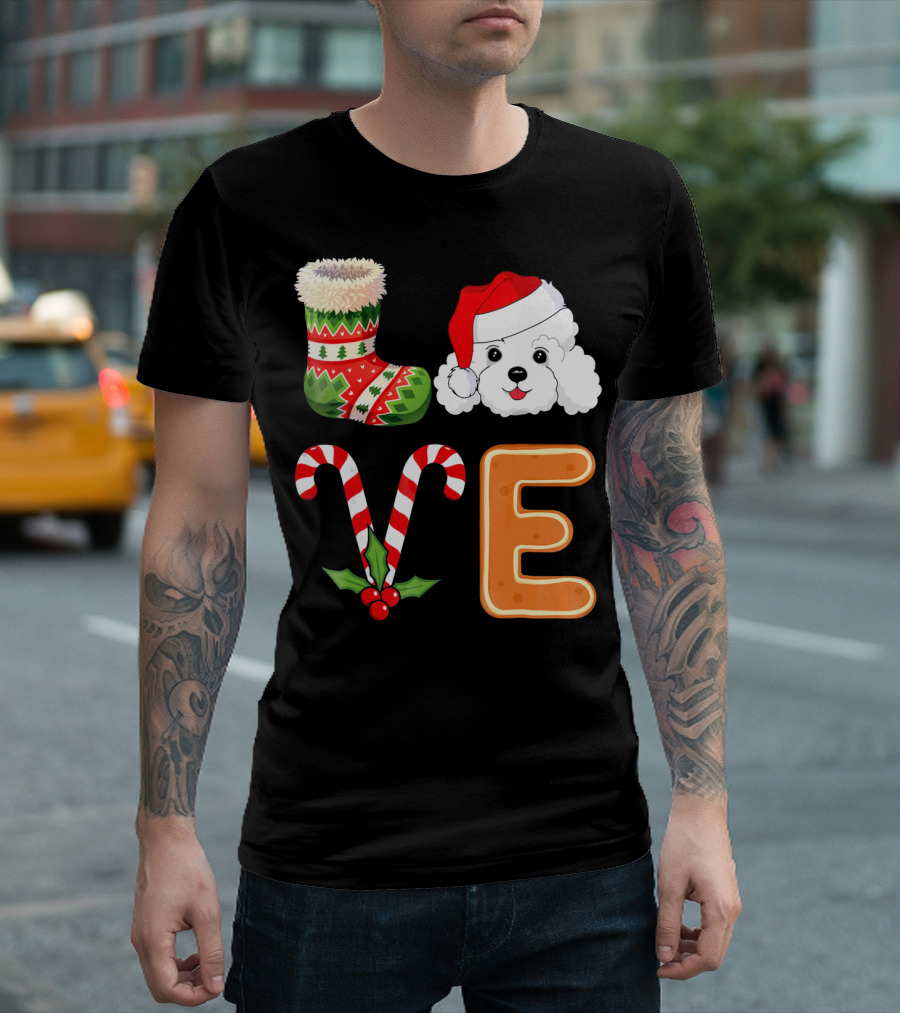 Poodle Lover Christmas Stocking Candy Cane and Gingerbread T-Shirt
