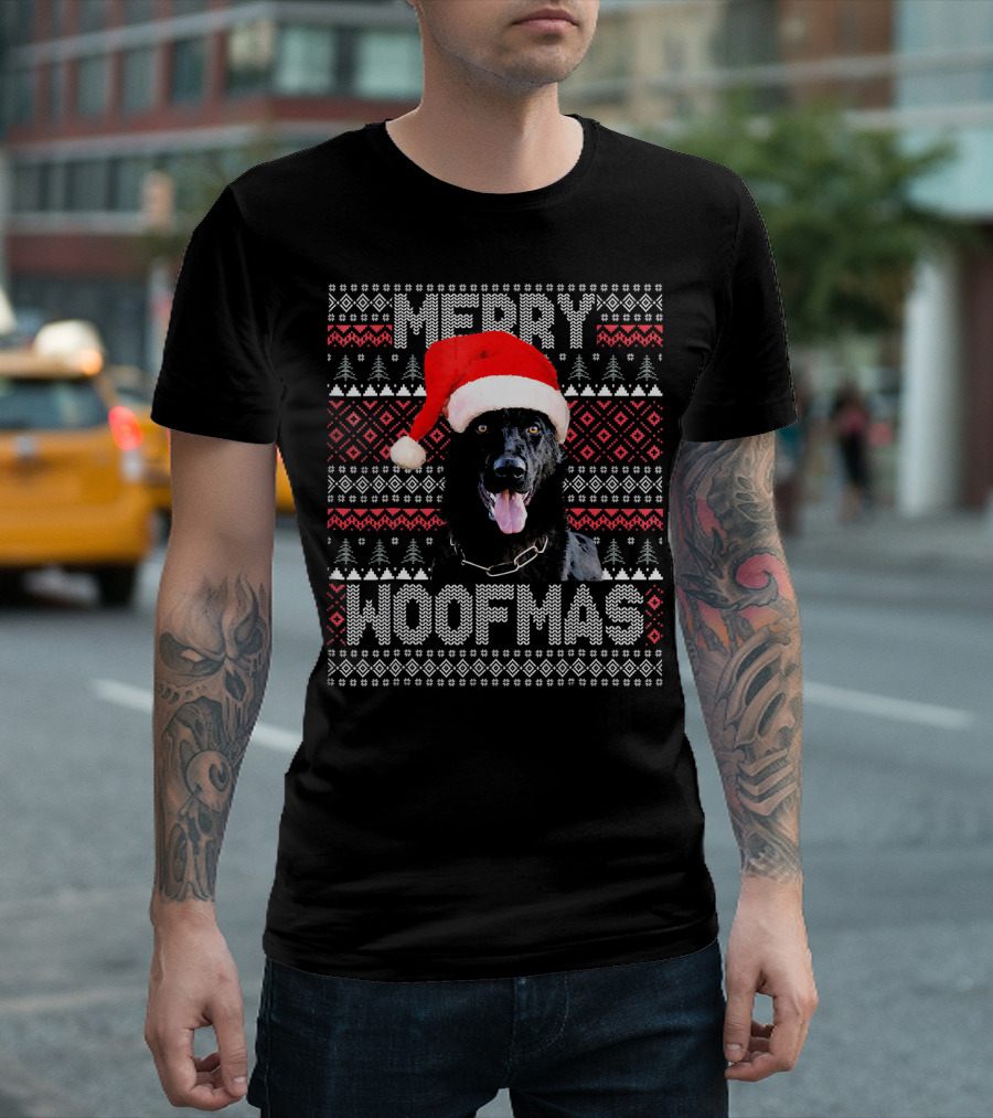 Merry Woofmas Black German Shepherd Christmas Santa Hat T-Shirt