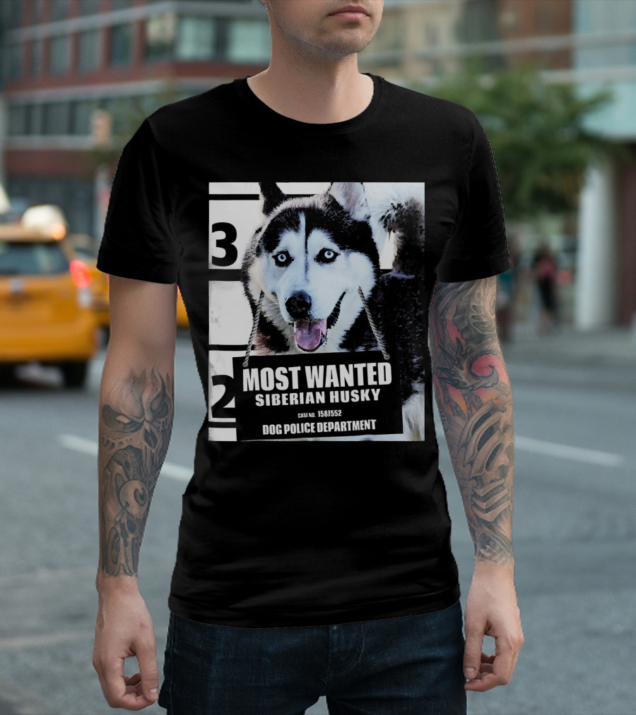 Most Wanted Siberian Husky Dog Police Department Mugshot T-Shirt