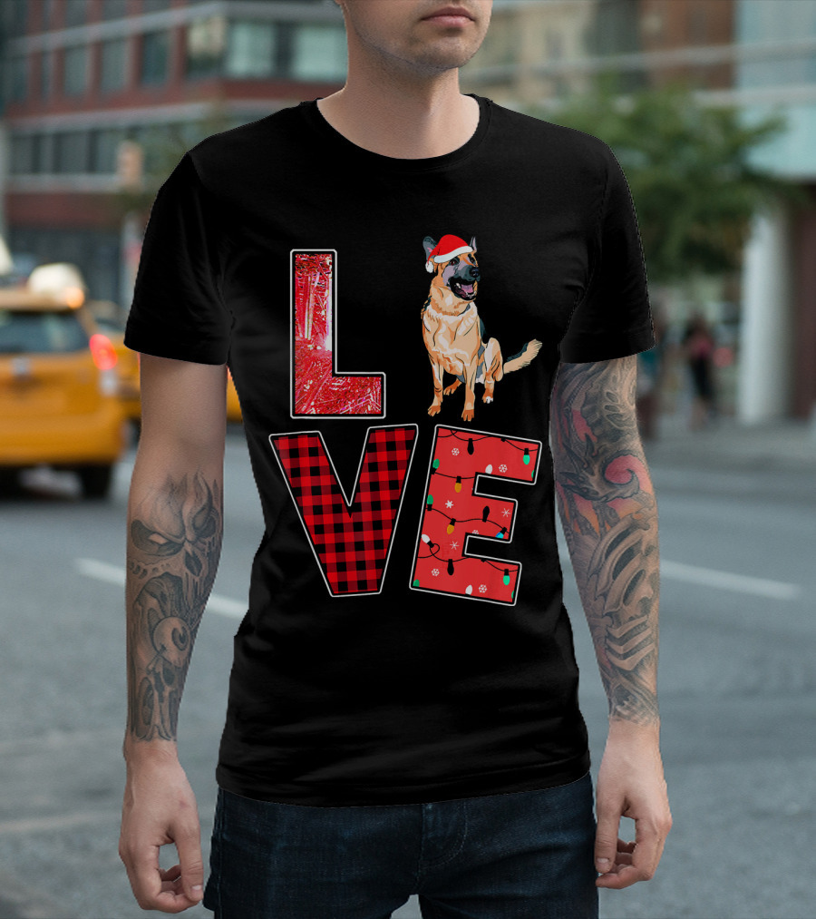 Love Christmas German Shepherd Funny Holiday Dog Santa Hat T-Shirt