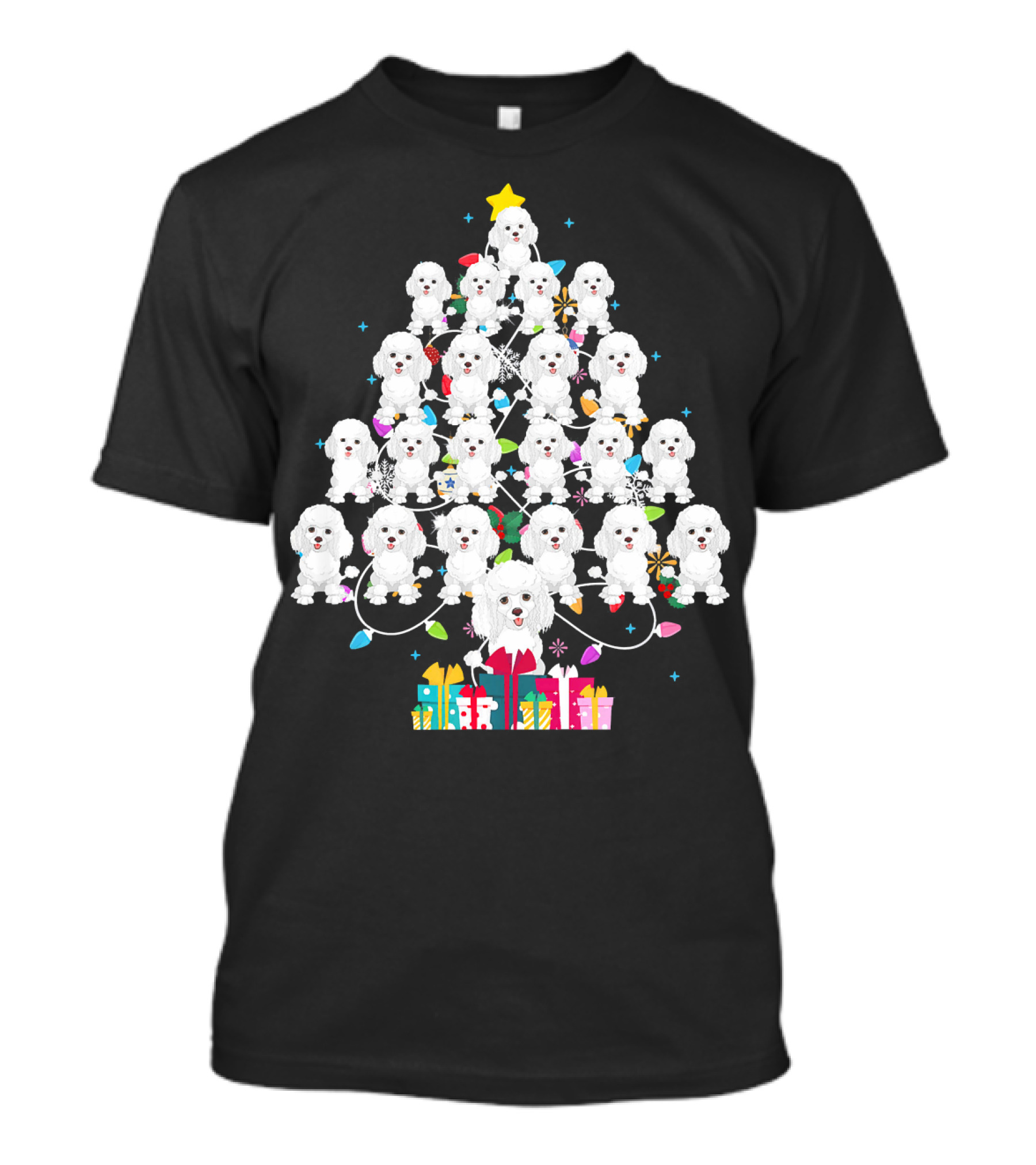 Poodle Christmas Tree With Festive Lights And Presents T-Shirt
