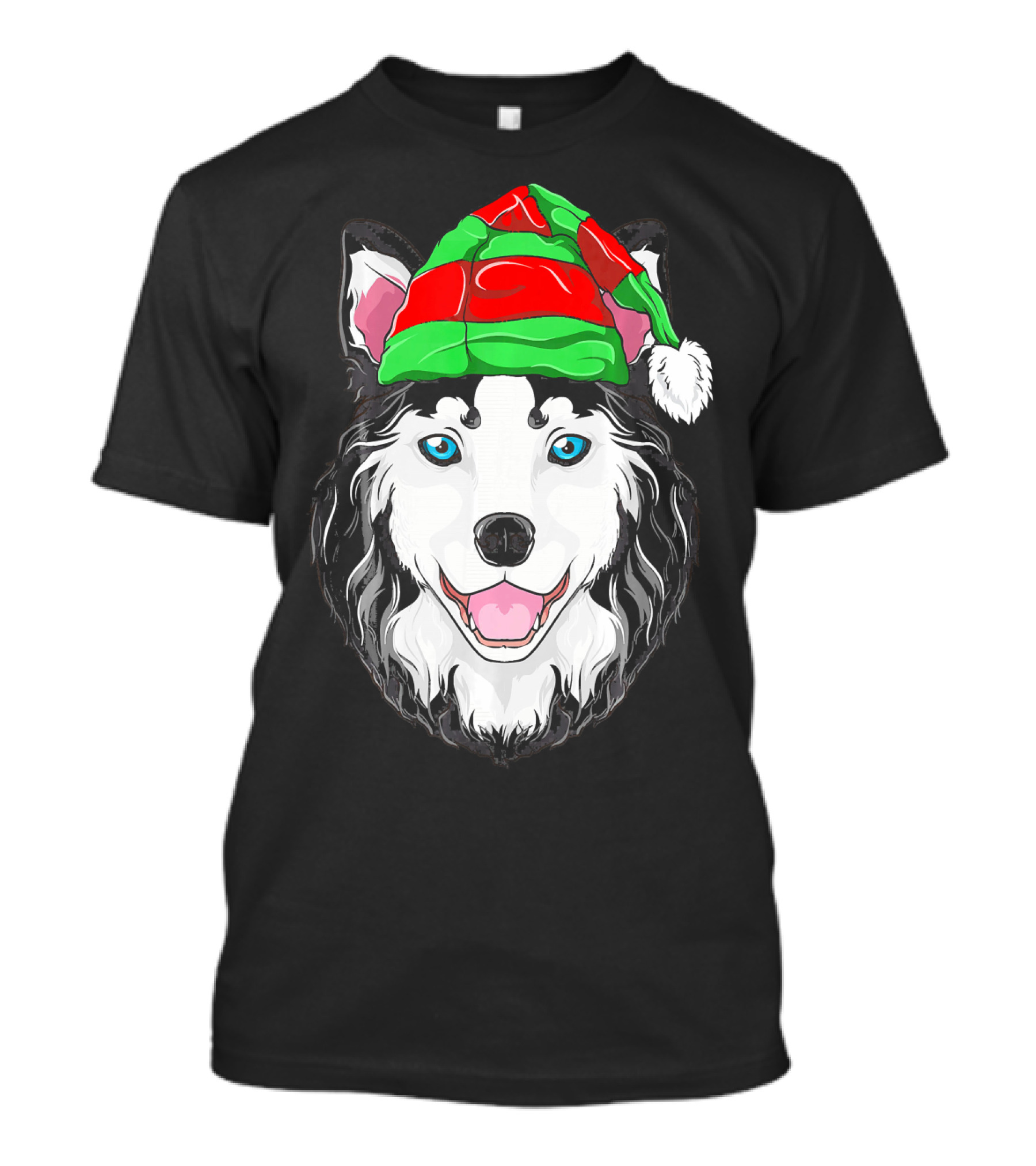 Siberian Husky Wearing Festive Christmas Elf Hat T-Shirt
