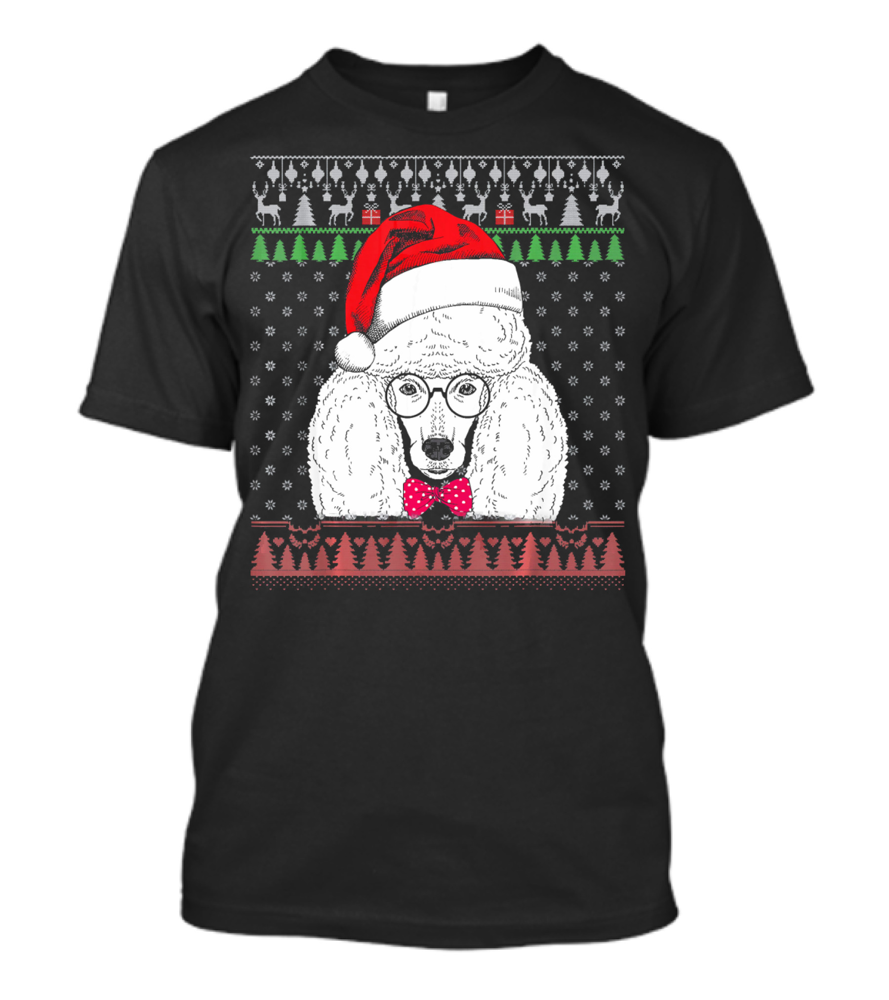 Poodle Dog Wearing Santa Hat With Glasses And Snowflakes T-Shirt