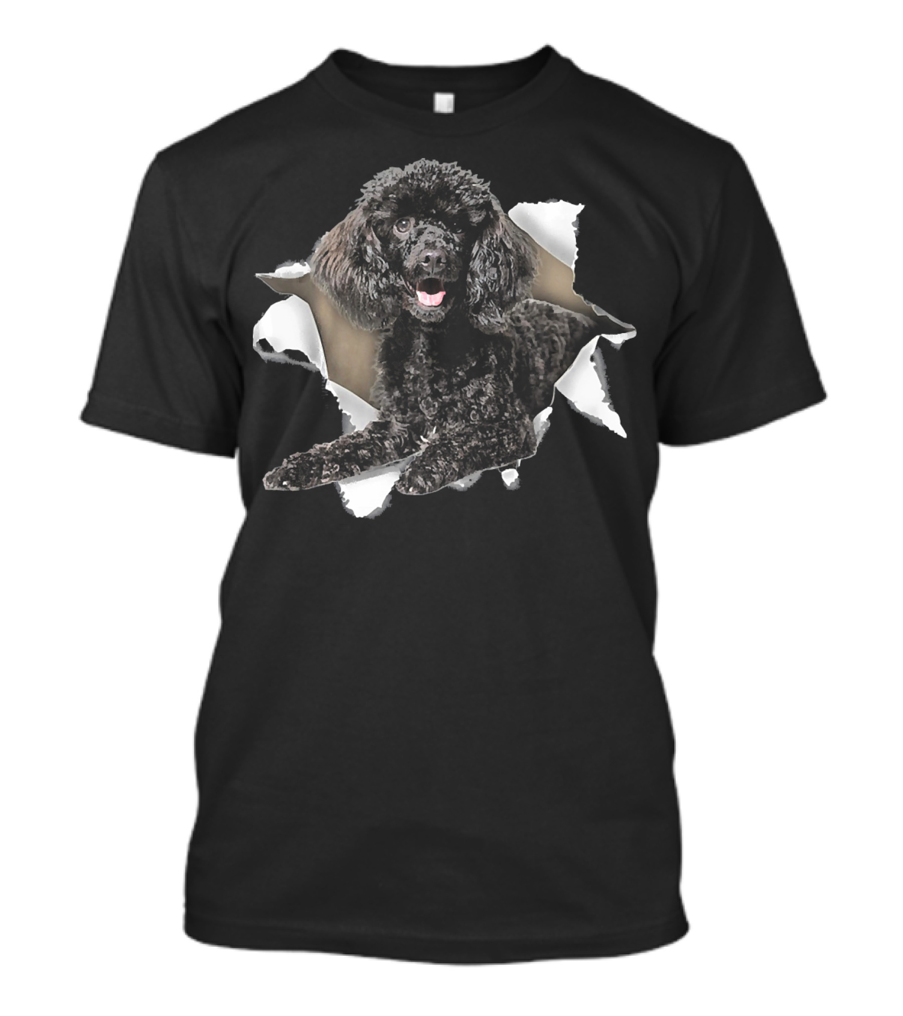 Poodle Black Torn Dog Inside Hole Dog T-Shirt