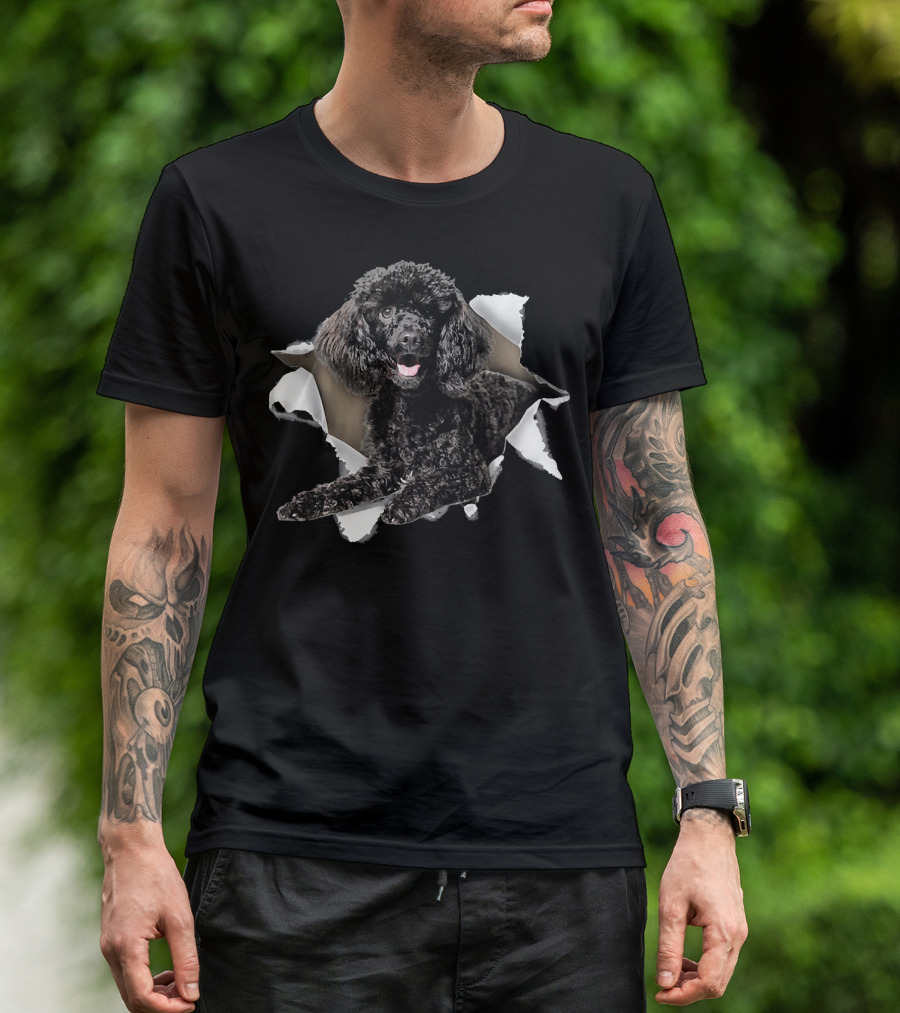 Poodle Black Torn Dog Inside Hole Dog T-Shirt