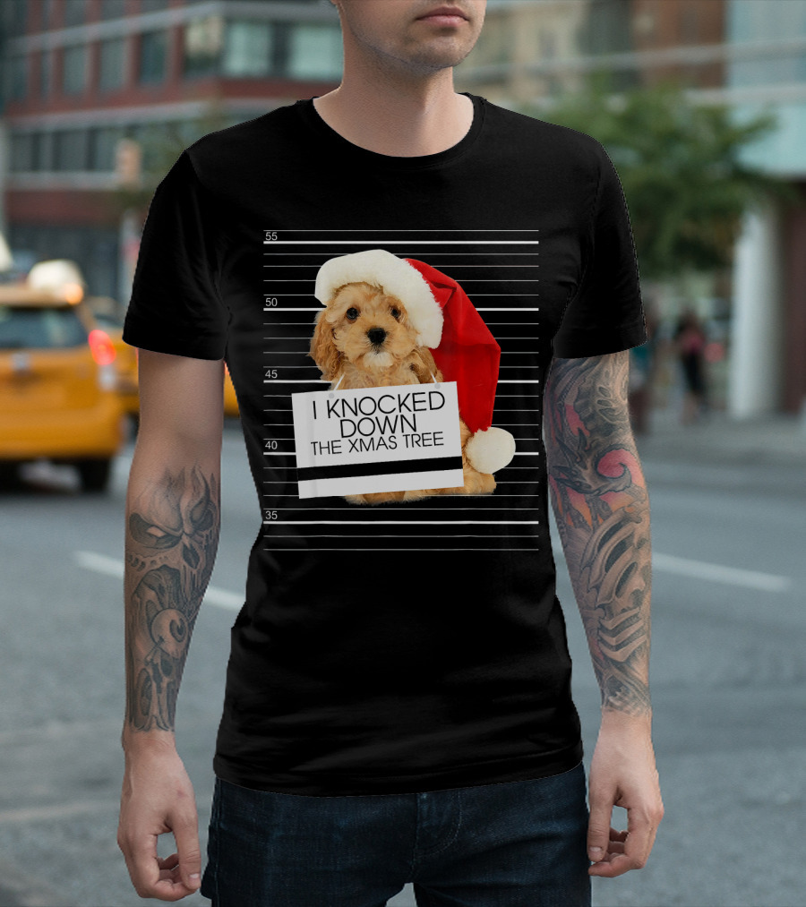 Poodle Dog I Knocked Down The Xmas Tree Mugshot Santa Hat T-Shirt