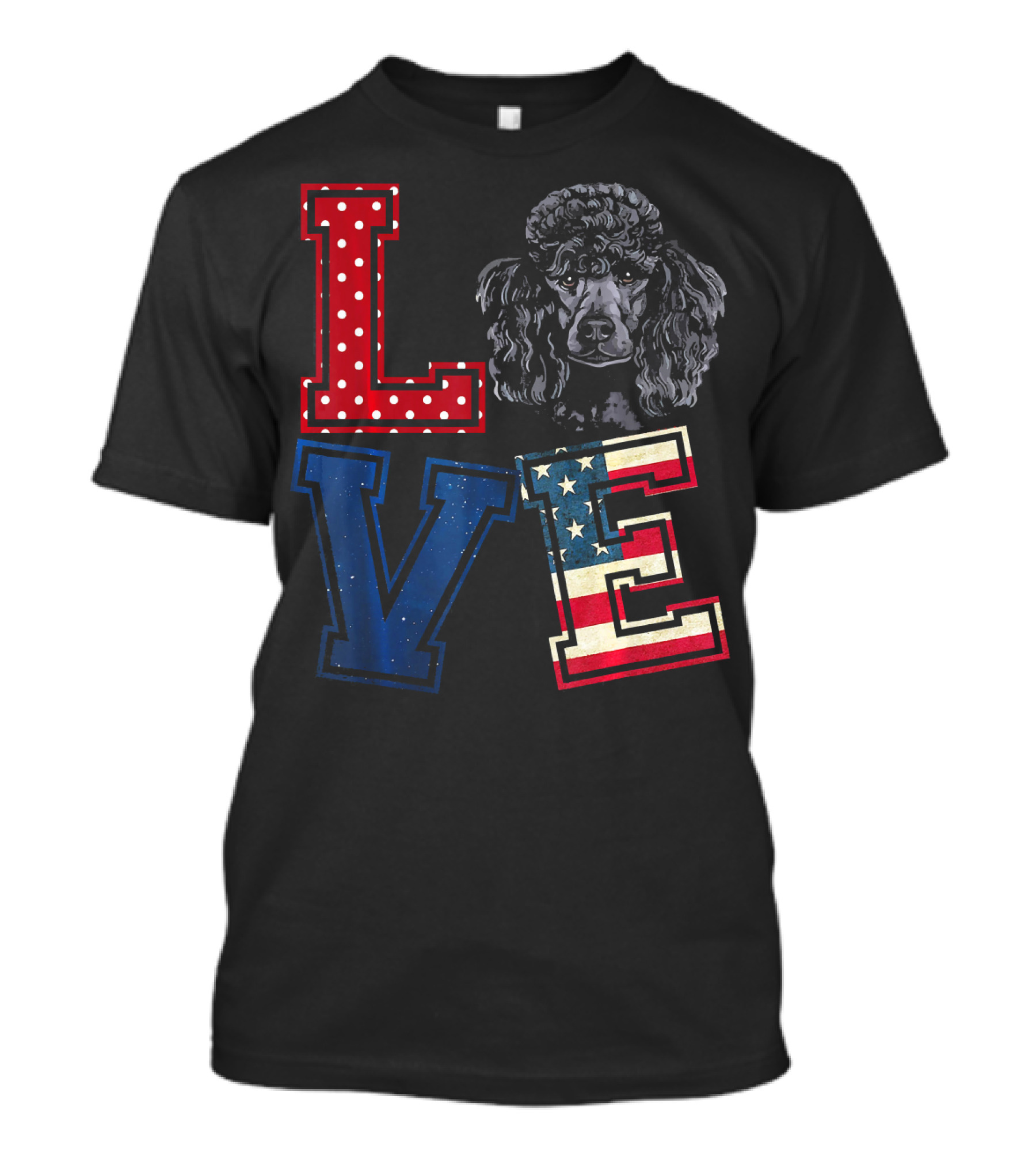 LOVE Poodle Face American Flag Stars And Stripes Patriotic T-Shirt