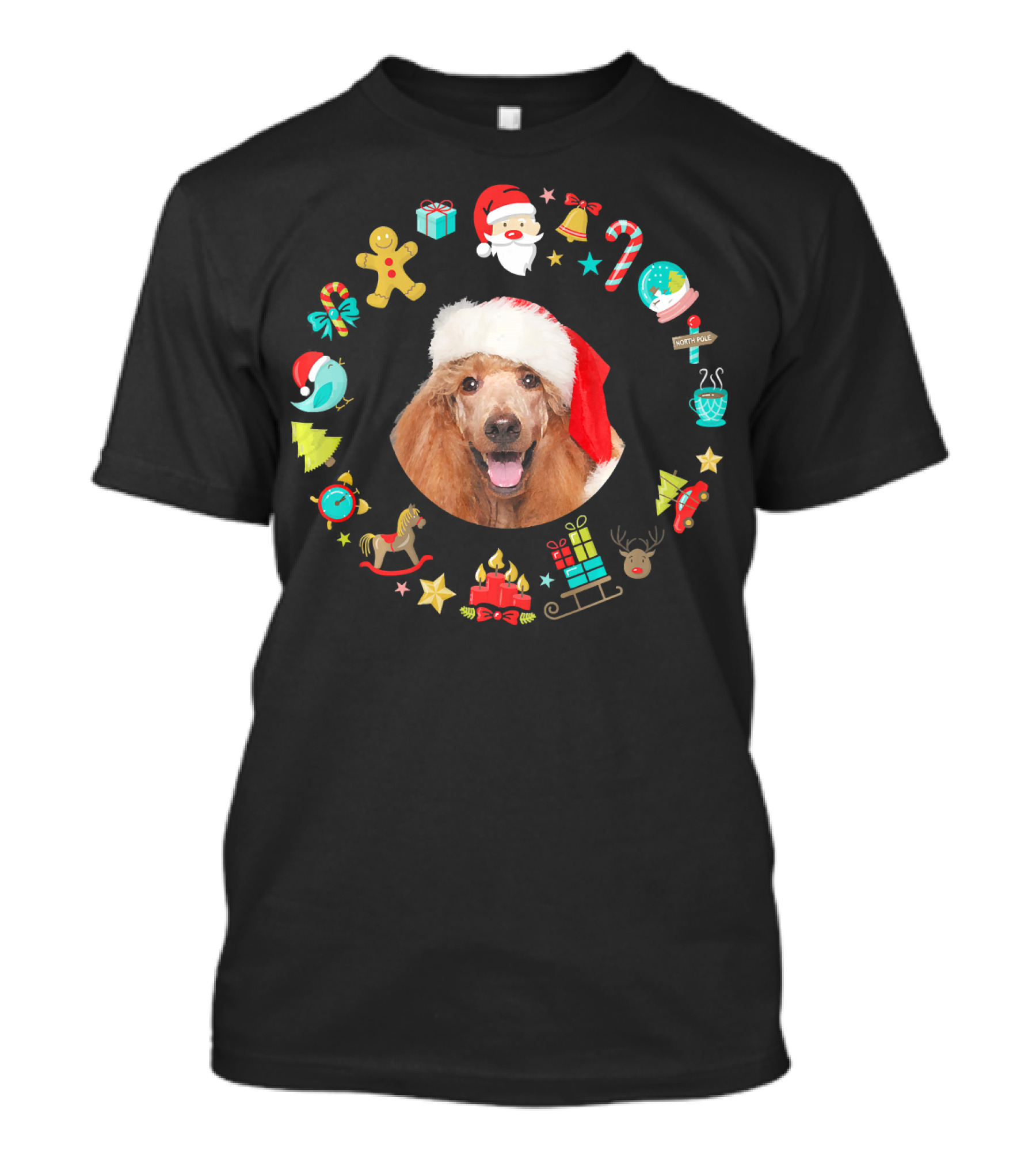 Santa Hat Poodle With Christmas Icons For Dog Lovers T-Shirt
