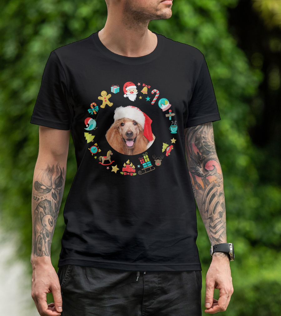 Santa Hat Poodle With Christmas Icons For Dog Lovers T-Shirt