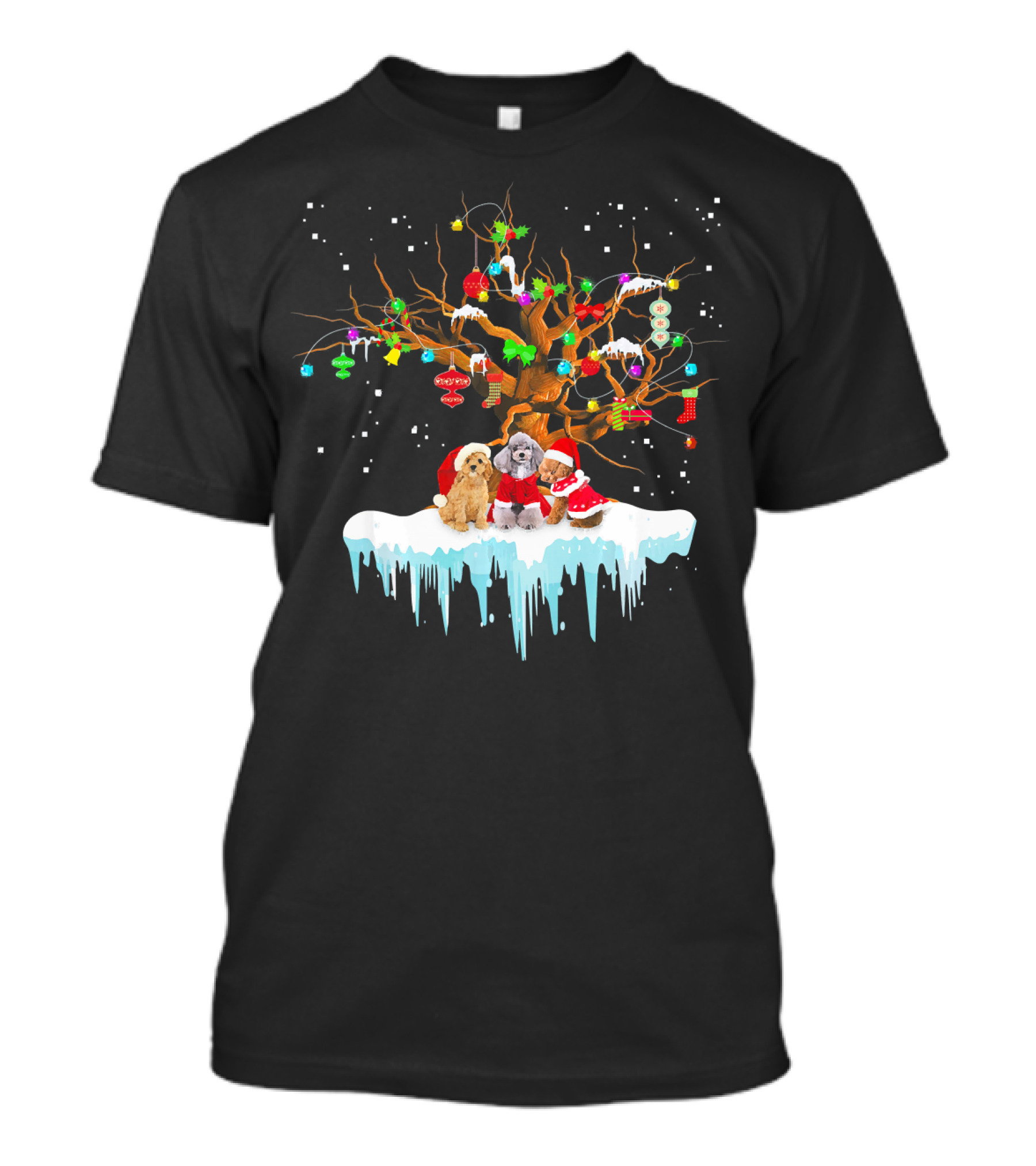 Poodle Santa Hat Christmas Tree Snow Love Festive Dogs Winter Scene T-Shirt