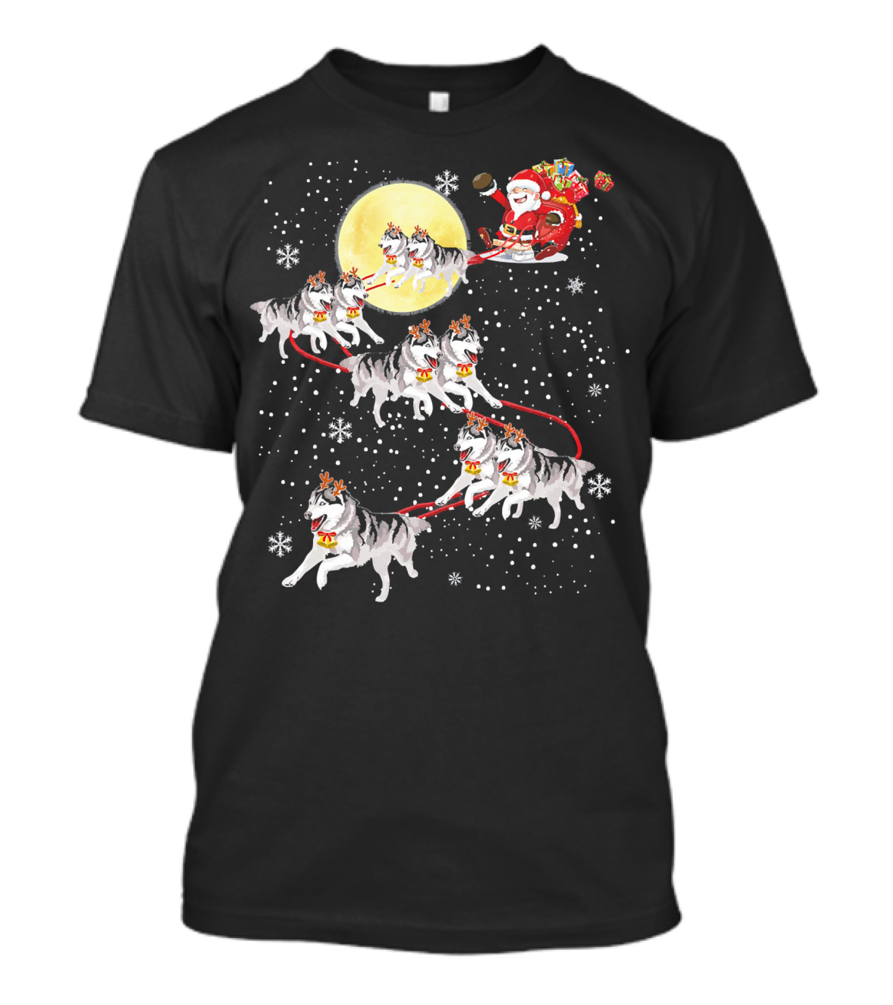 Santa Sleigh Husky Moon Flight T-Shirt