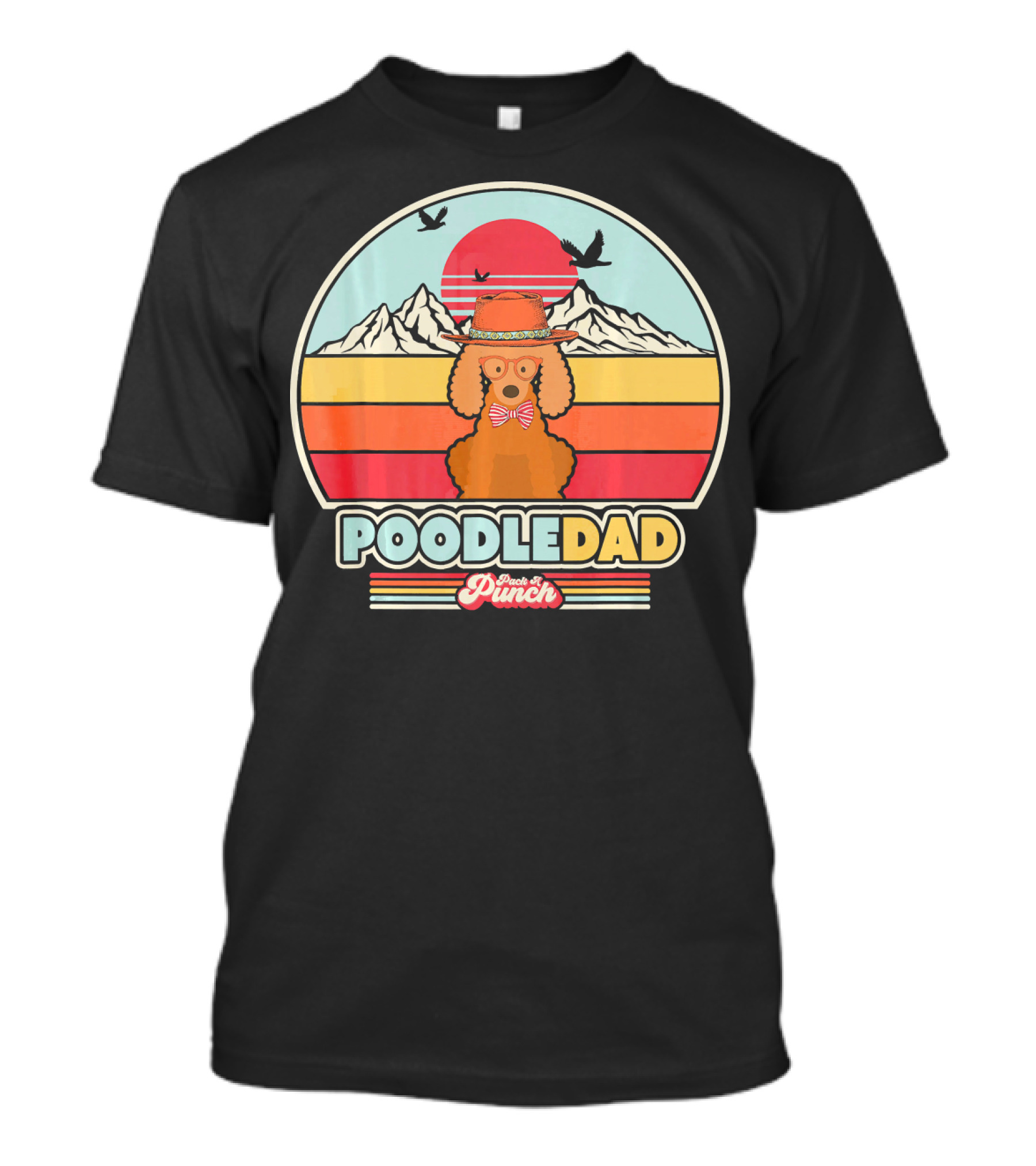 Poodle Dad Retro Style Sunset Mountains Paw And Punch T-Shirt