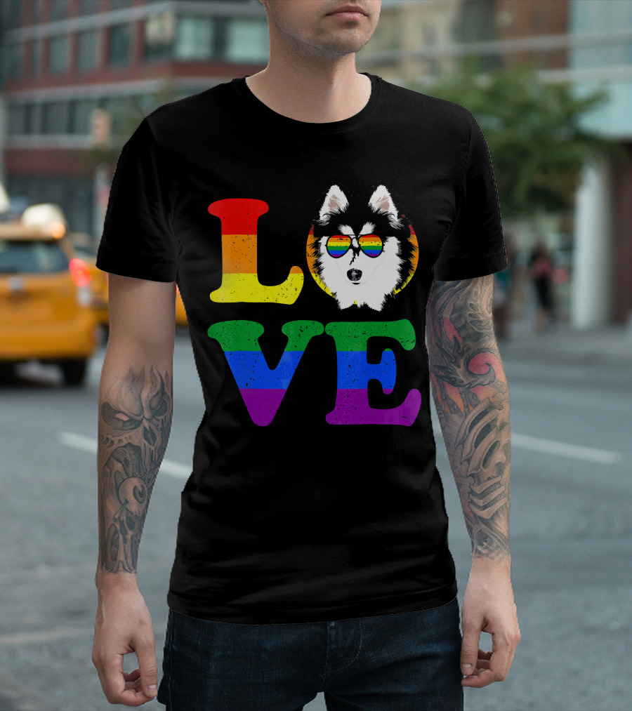 LOVE Rainbow Flag Husky Lovers Gay Pride T-Shirt