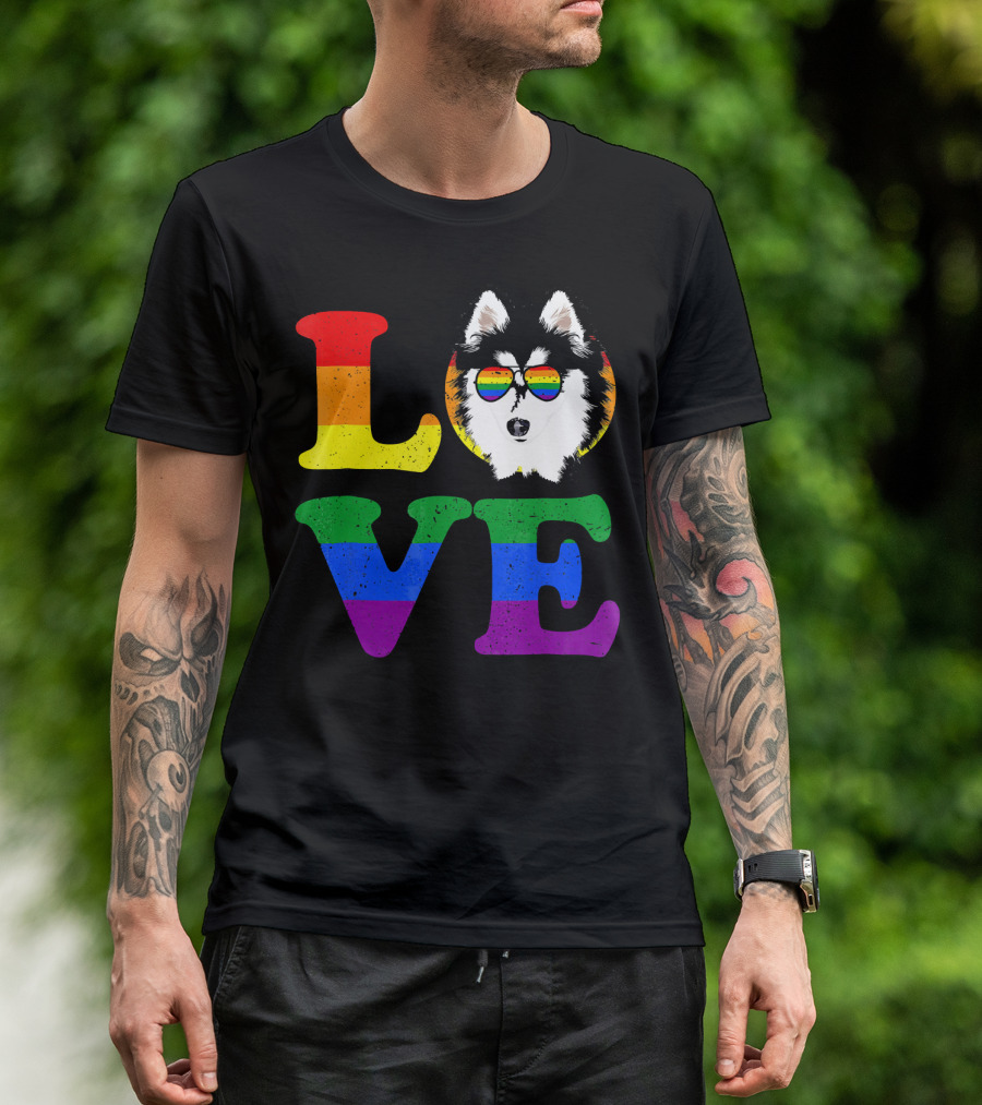 LOVE Rainbow Flag Husky Lovers Gay Pride T-Shirt
