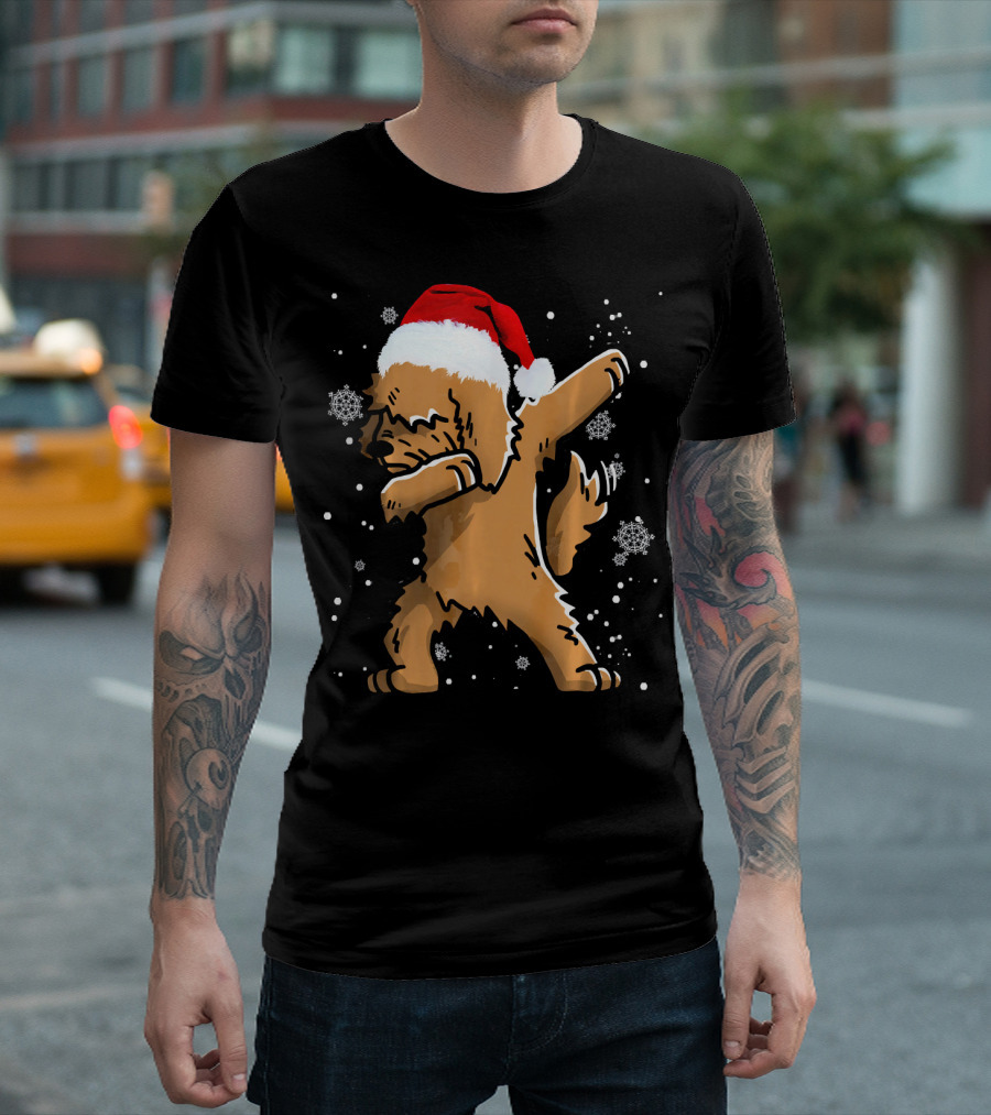 Poodle Dabbing Christmas Dog Lovers Santa Hat Snowflakes T-Shirt