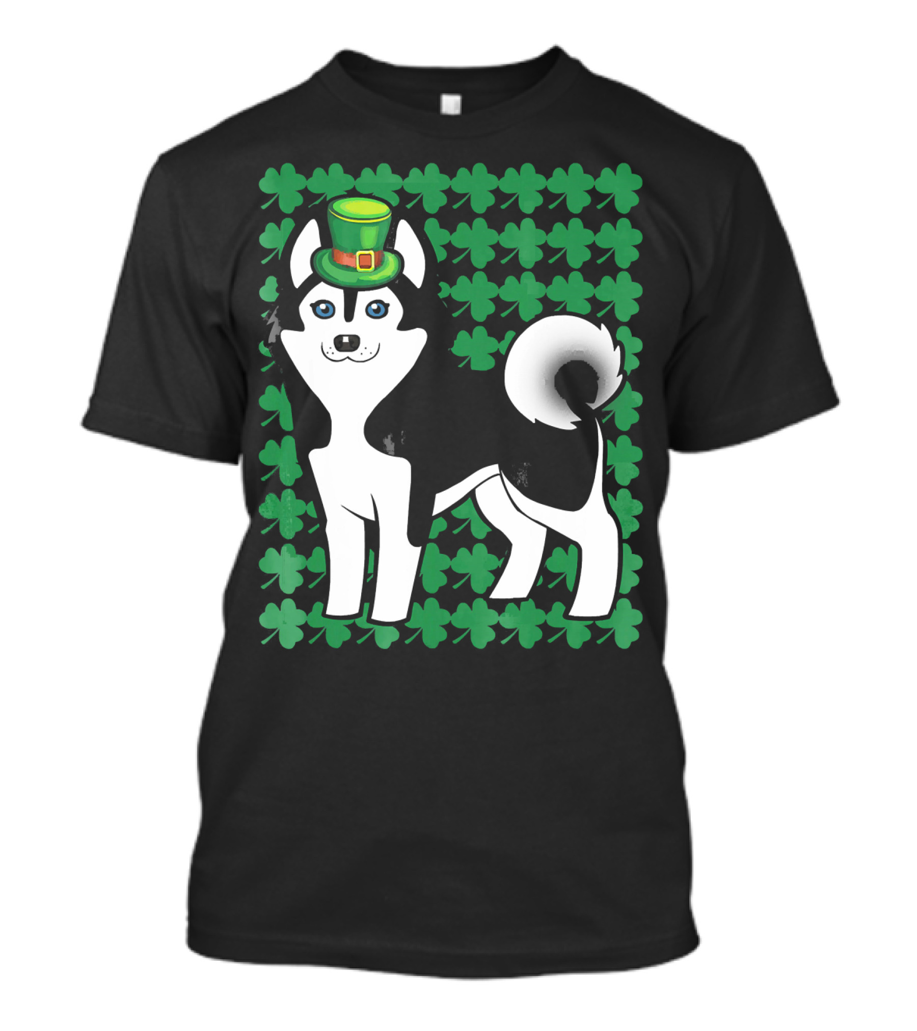 Leprechaun Siberian Husky Dog With Clover Background T-Shirt