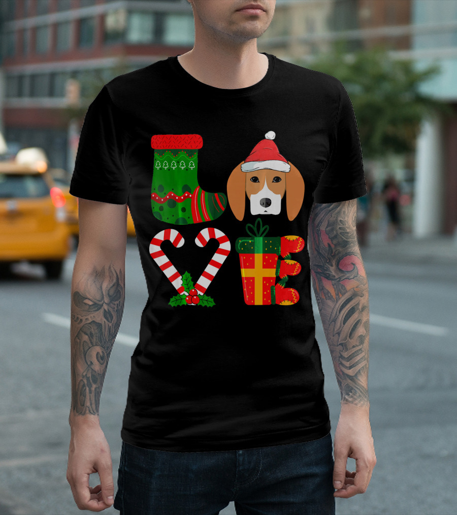 Lover Beagle Christmas Funny Dog Stocking Candy Cane Present Hat T-Shirt