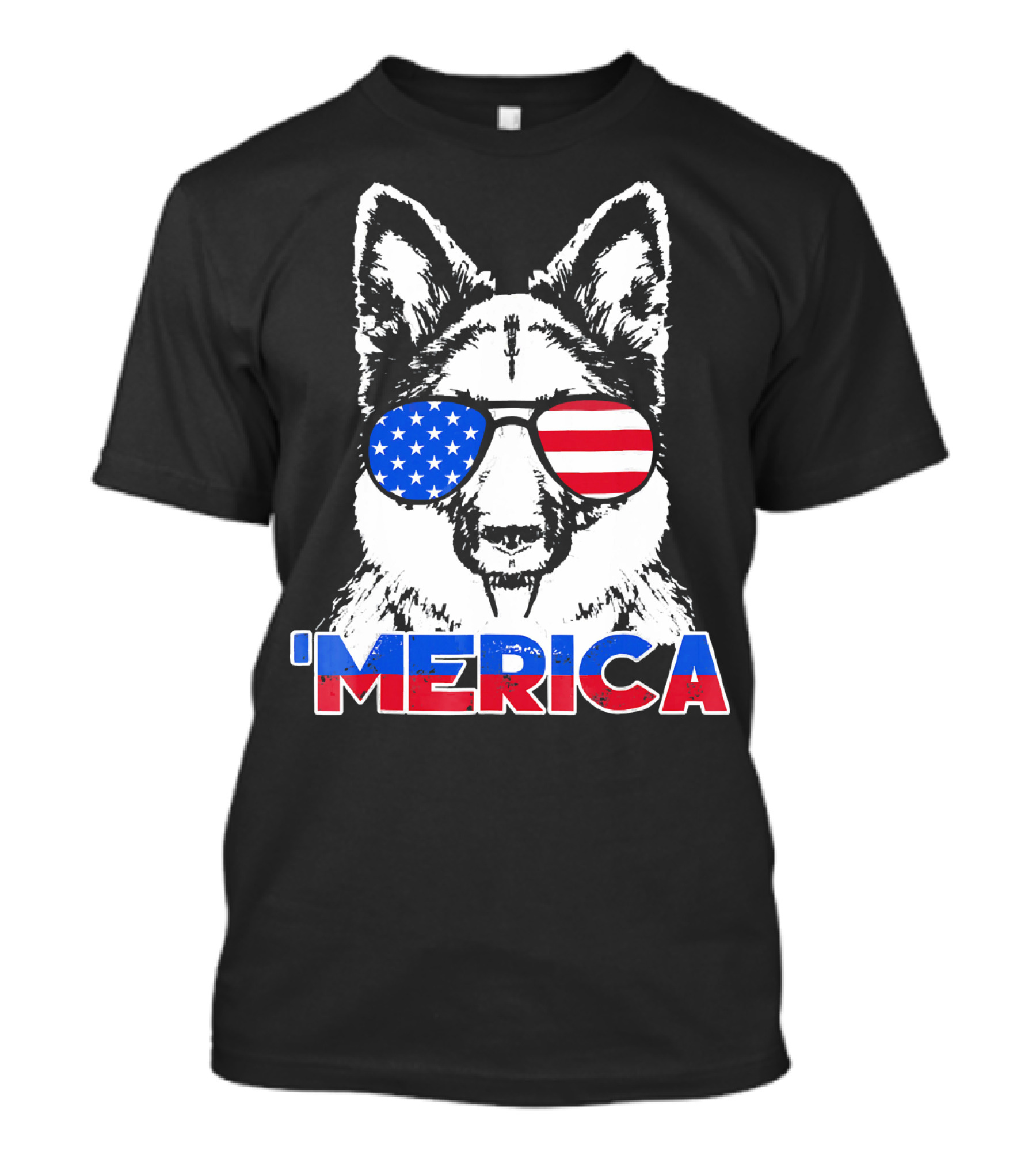 Patriot German Shepherd 'Merica With American Flag Sunglasses T-Shirt