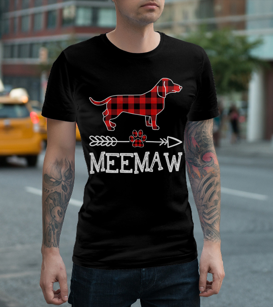 Meemaw Dachshund Plaid Dog Paw Arrow Matching Family Pajama T-Shirt