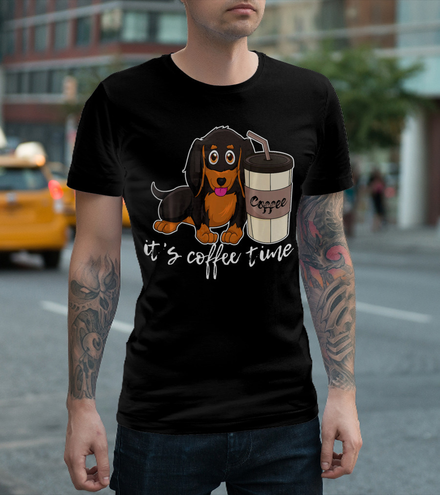 Sausage Dog It's Coffee Time With Coffee Cup T-Shirt