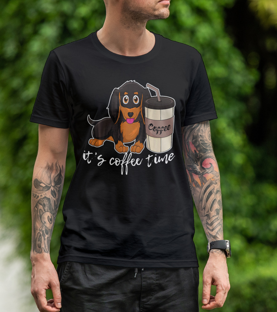 Sausage Dog It's Coffee Time With Coffee Cup T-Shirt