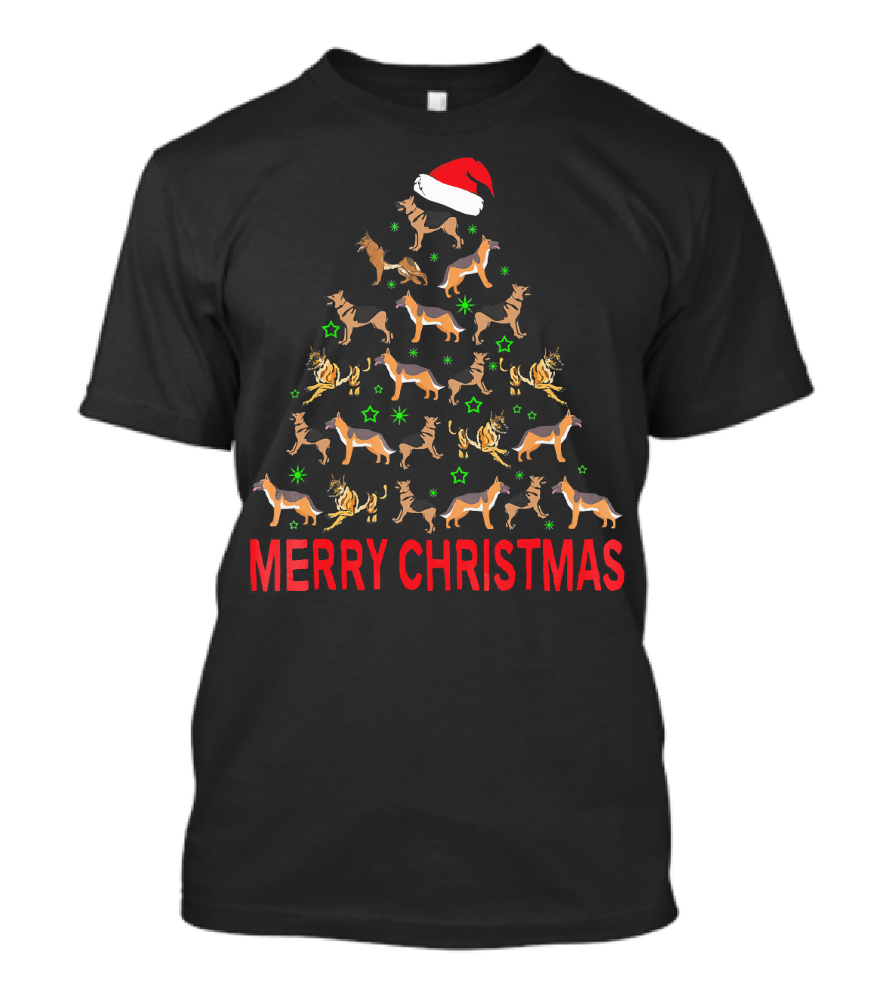Merry Christmas German Shepherd Dog Santa Hat Tree T-Shirt