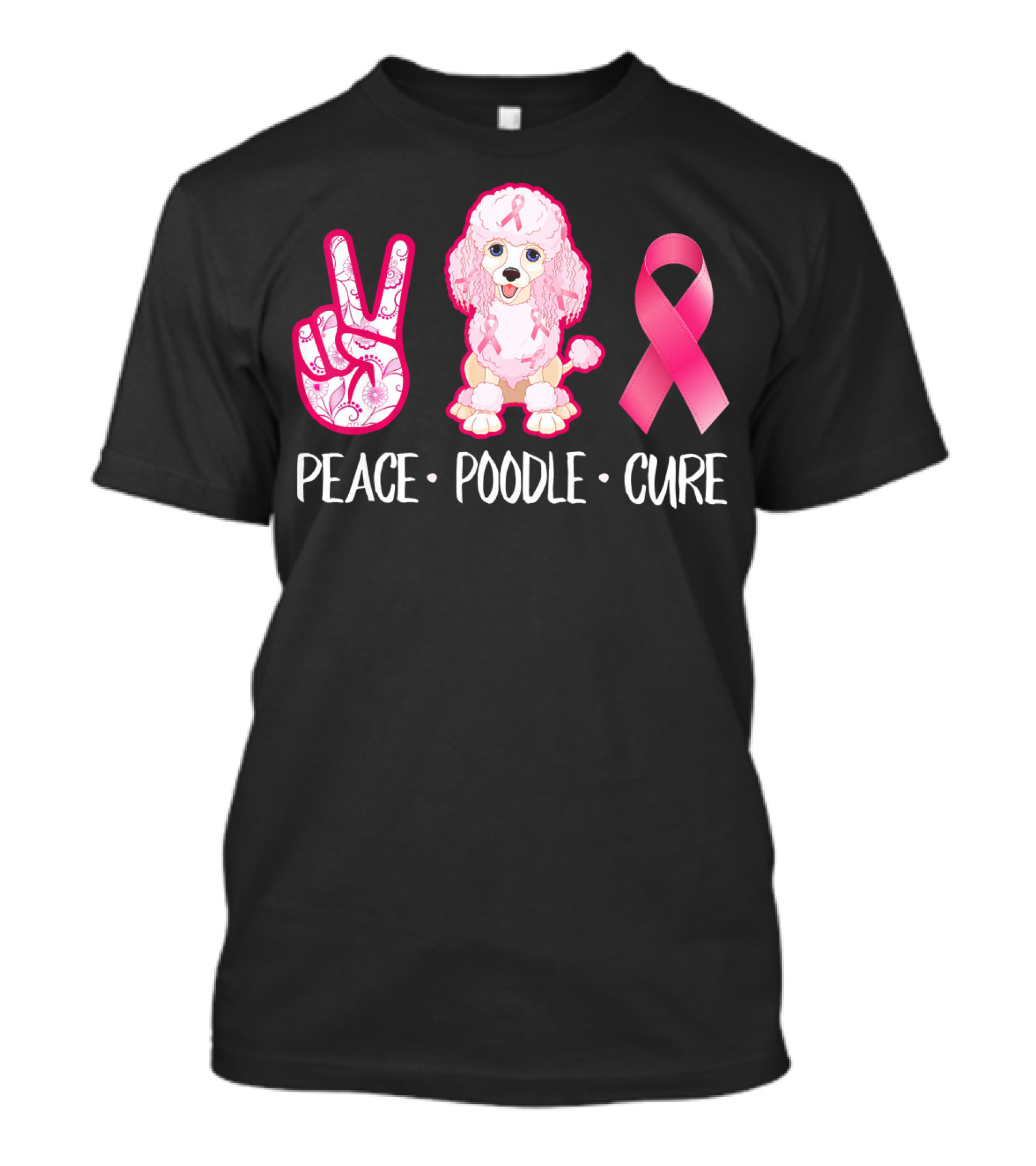 Peace Poodle Cure Breast Cancer Awareness T-Shirt