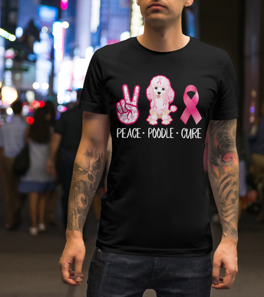 Peace Poodle Cure Breast Cancer Awareness T-Shirt