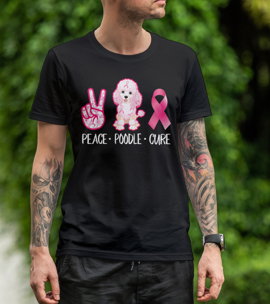 Peace Poodle Cure Breast Cancer Awareness T-Shirt