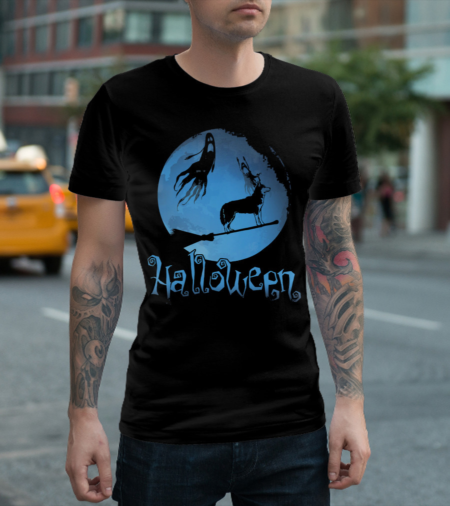 Halloween Siberian Husky and Moon Ghost Scene T-Shirt