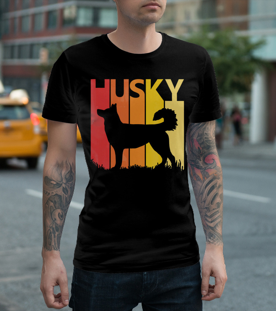 Retro Husky Silhouette Sunset Gradient T-Shirt