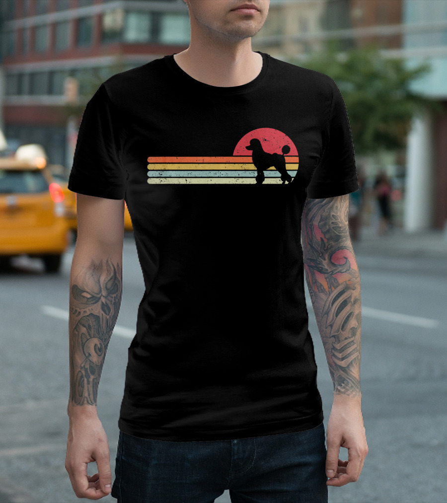 Poodle in Vintage Sunset Stripes T-Shirt