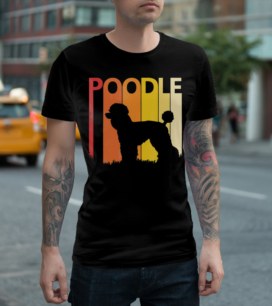 Retro Poodle Silhouette Vintage Stripe T-Shirt