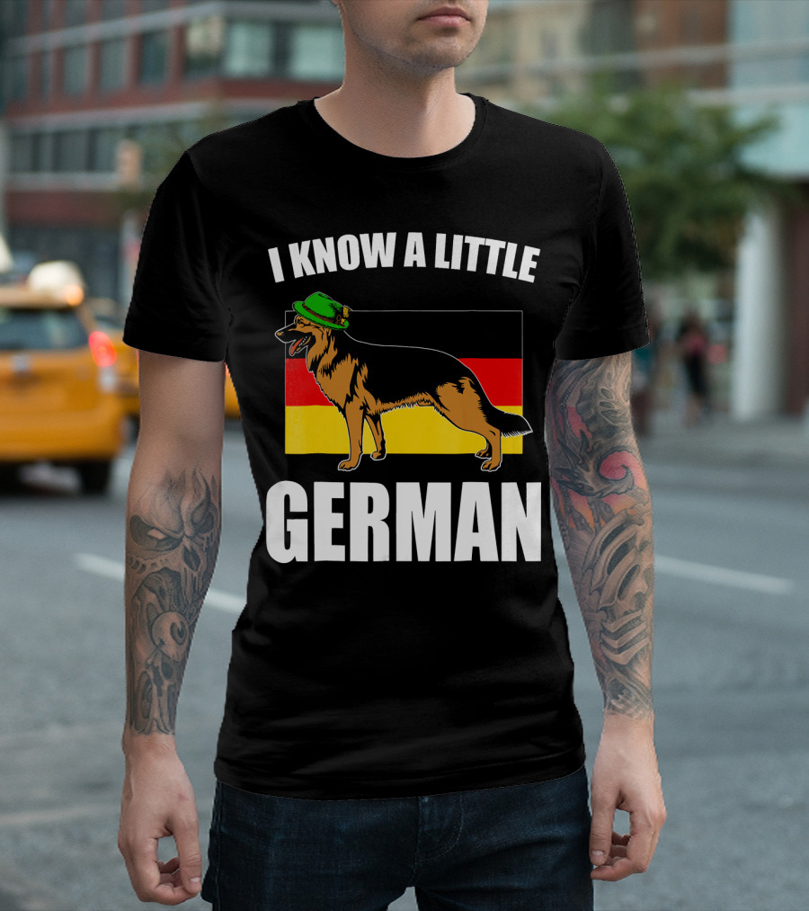 I Know A Little German Shepherd with German Flag and Green Hat T-Shirt