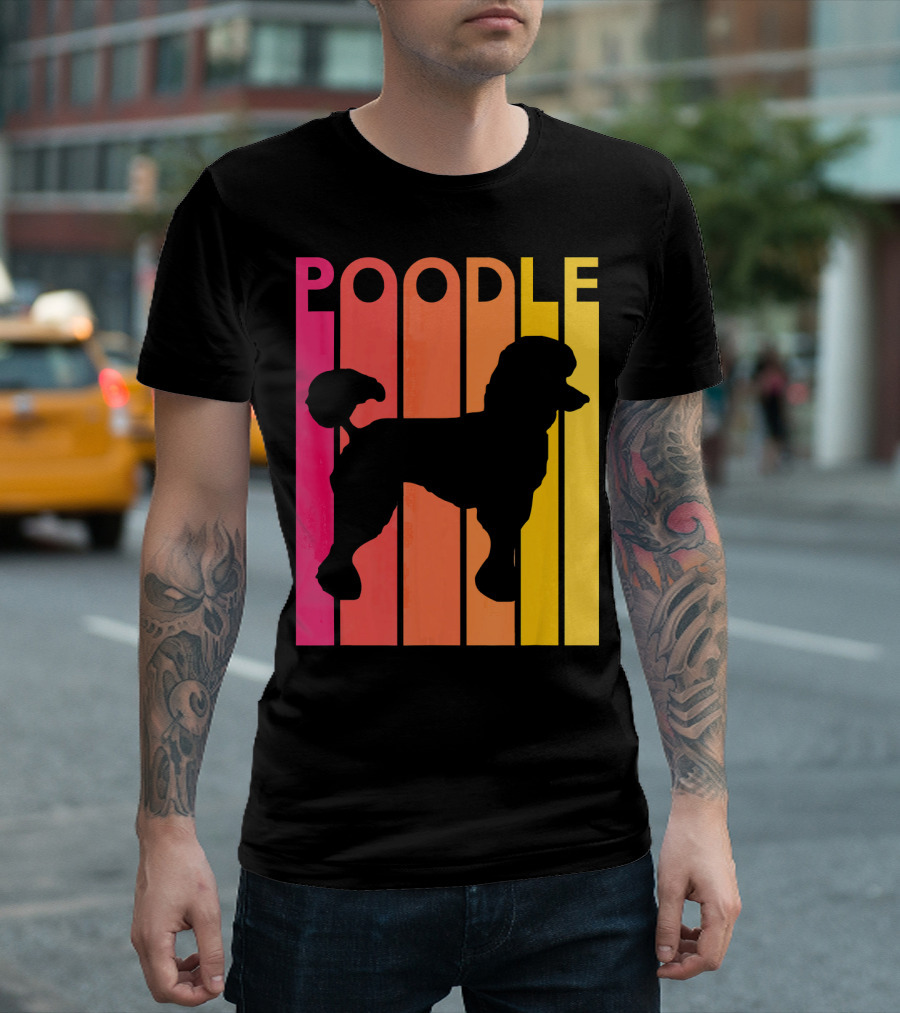 Poodle Vintage Dog Silhouette Retro Stripes T-Shirt