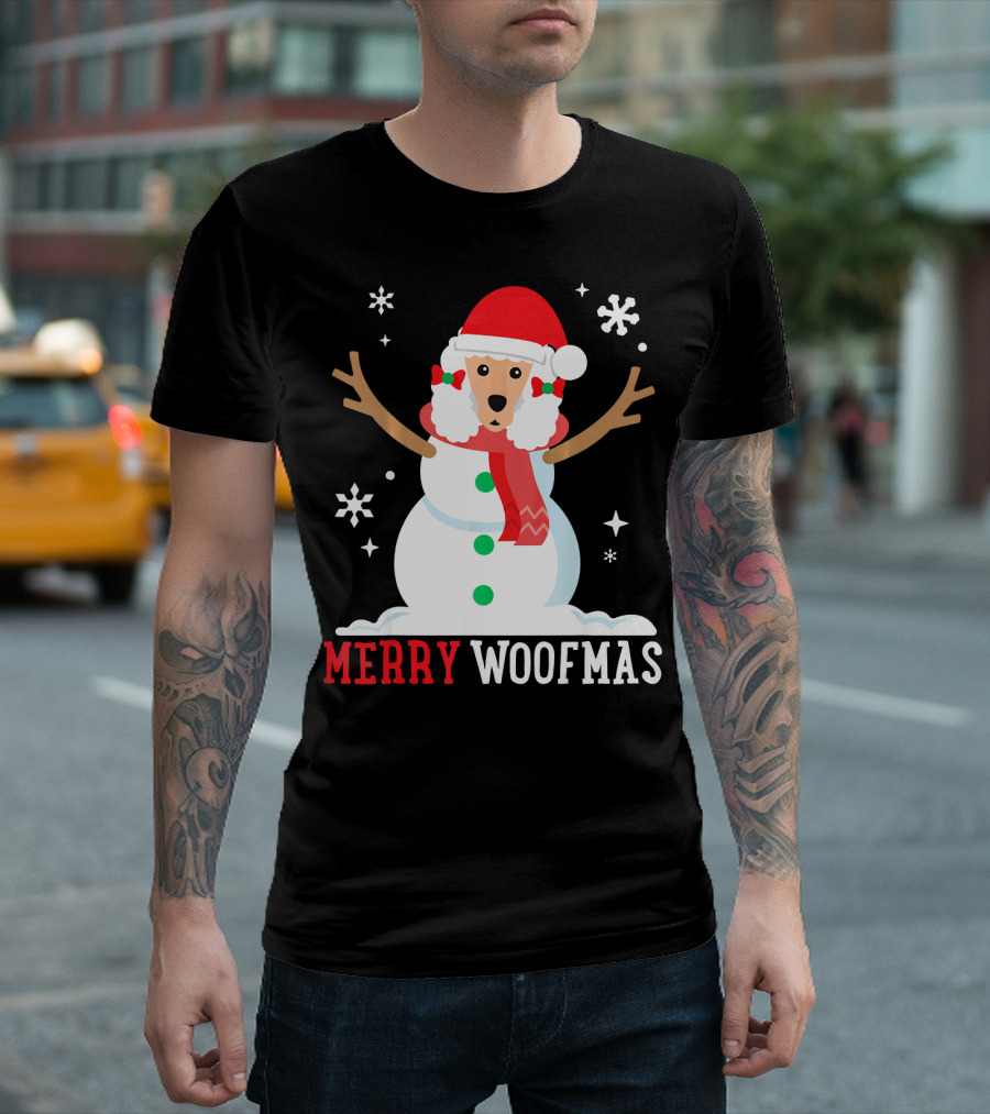 Merry Woofmas Poodle Snowman T-Shirt