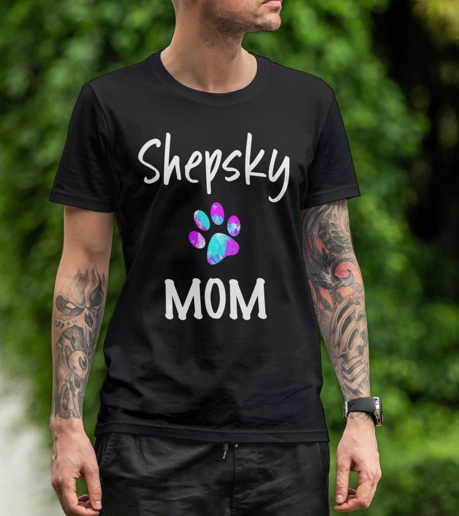 Shepsky Mom German Shepherd Husky Mix Paw Prints T-Shirt