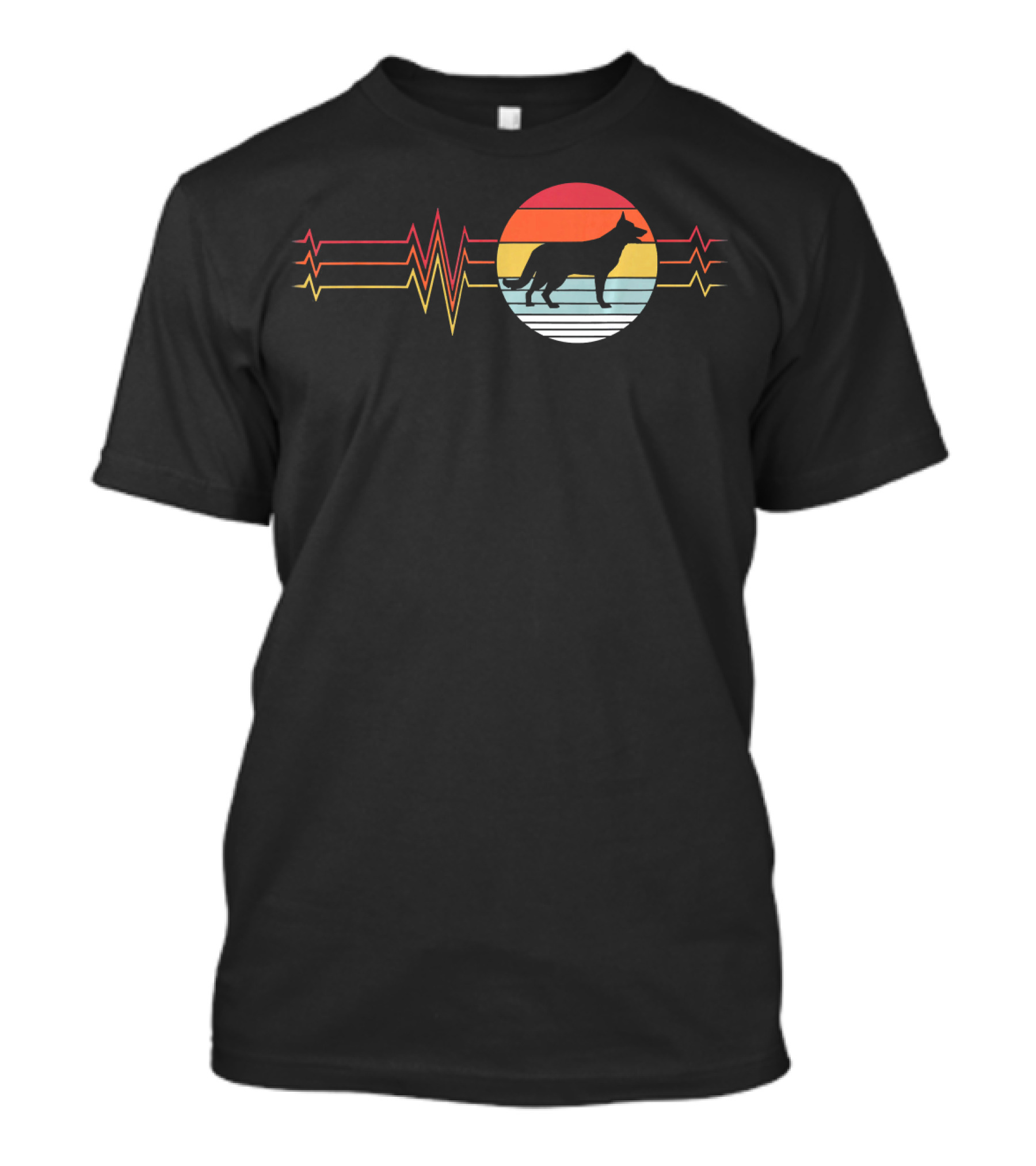 Retro Heartbeat German Shepherd Silhouette Sunset Stripes T-Shirt