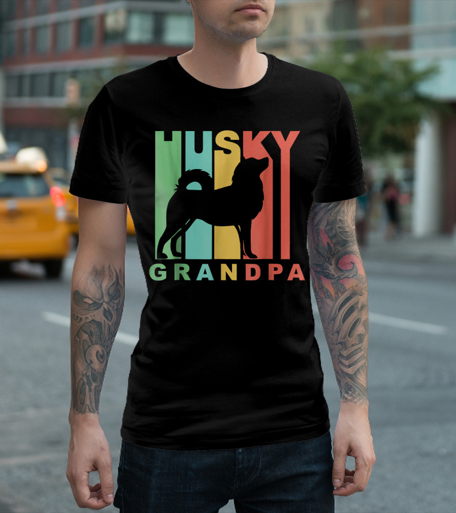 Husky Grandpa Retro Style Dog T-Shirt