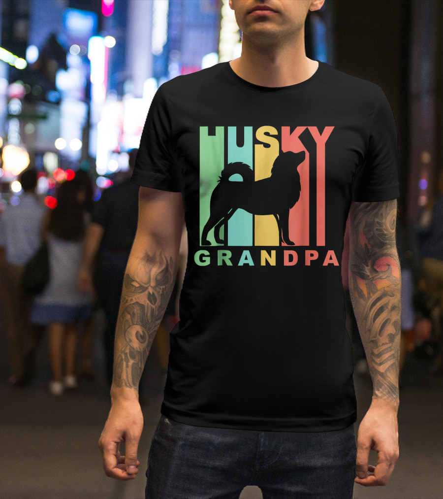 Husky Grandpa Retro Style Dog T-Shirt