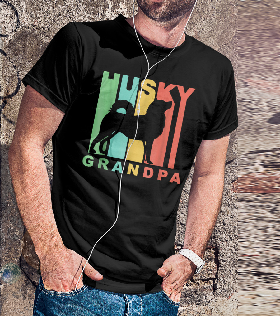 Husky Grandpa Retro Style Dog T-Shirt