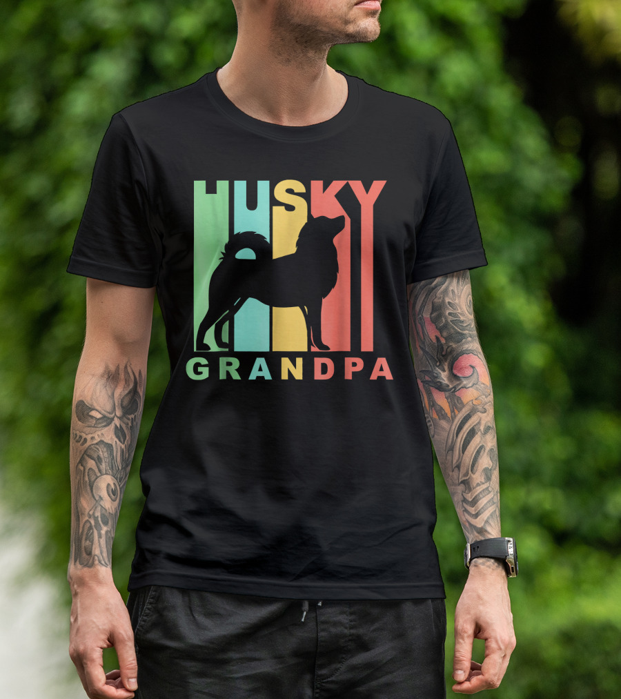Husky Grandpa Retro Style Dog T-Shirt