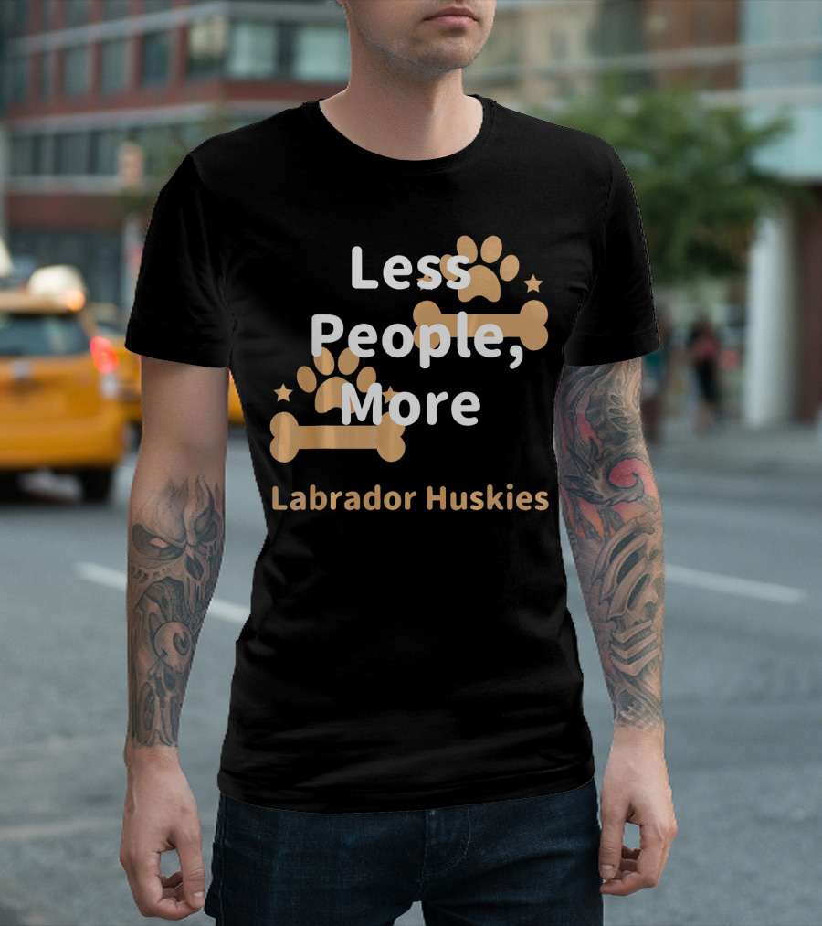 Less People More Labrador Huskies Paw Bone Stars T-Shirt