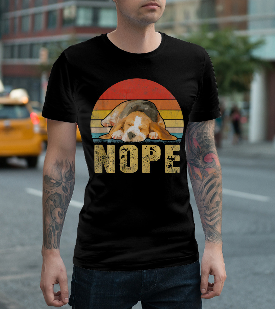 Nope Lazy Beagle Retro Sunset Vintage T-Shirt