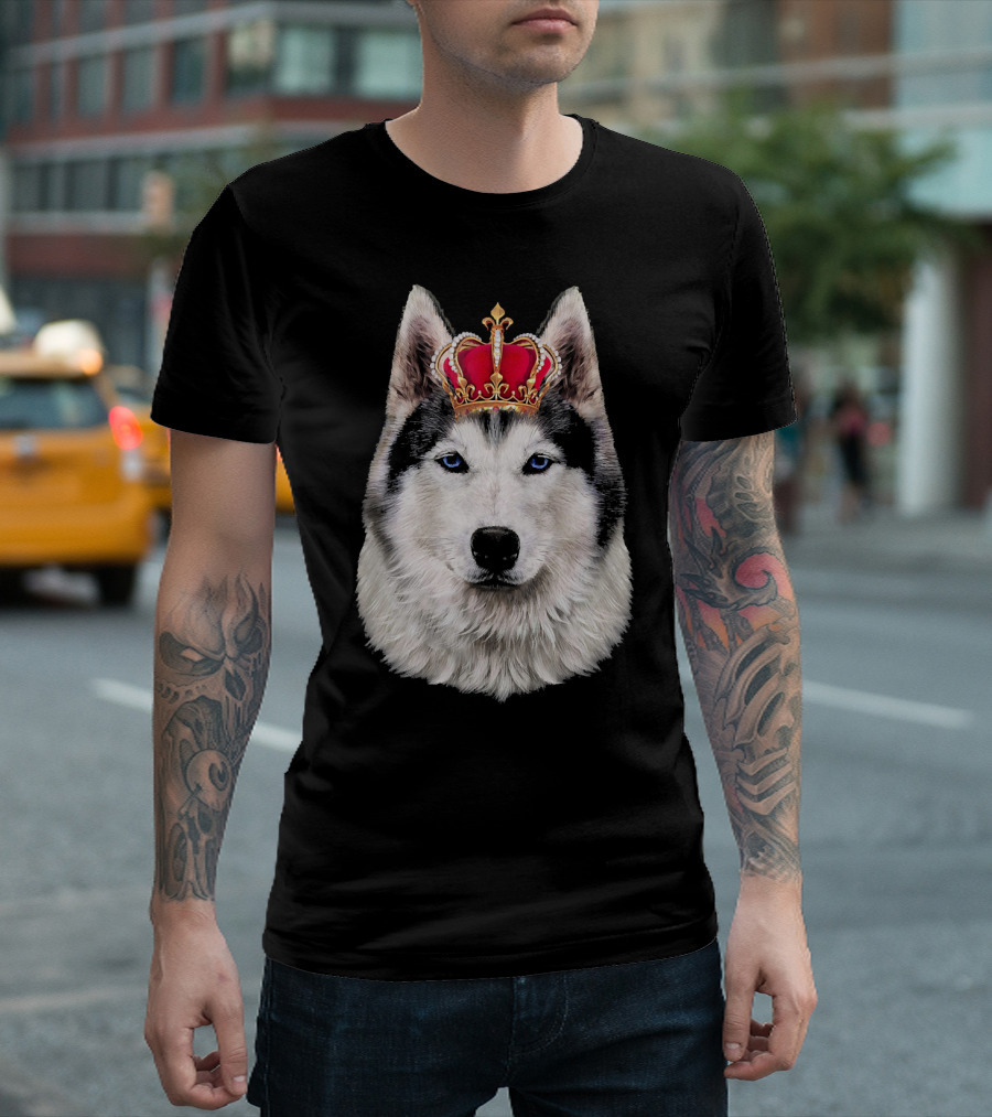 Siberian Husky Dog Wearing a Red Gold Crown T-Shirt