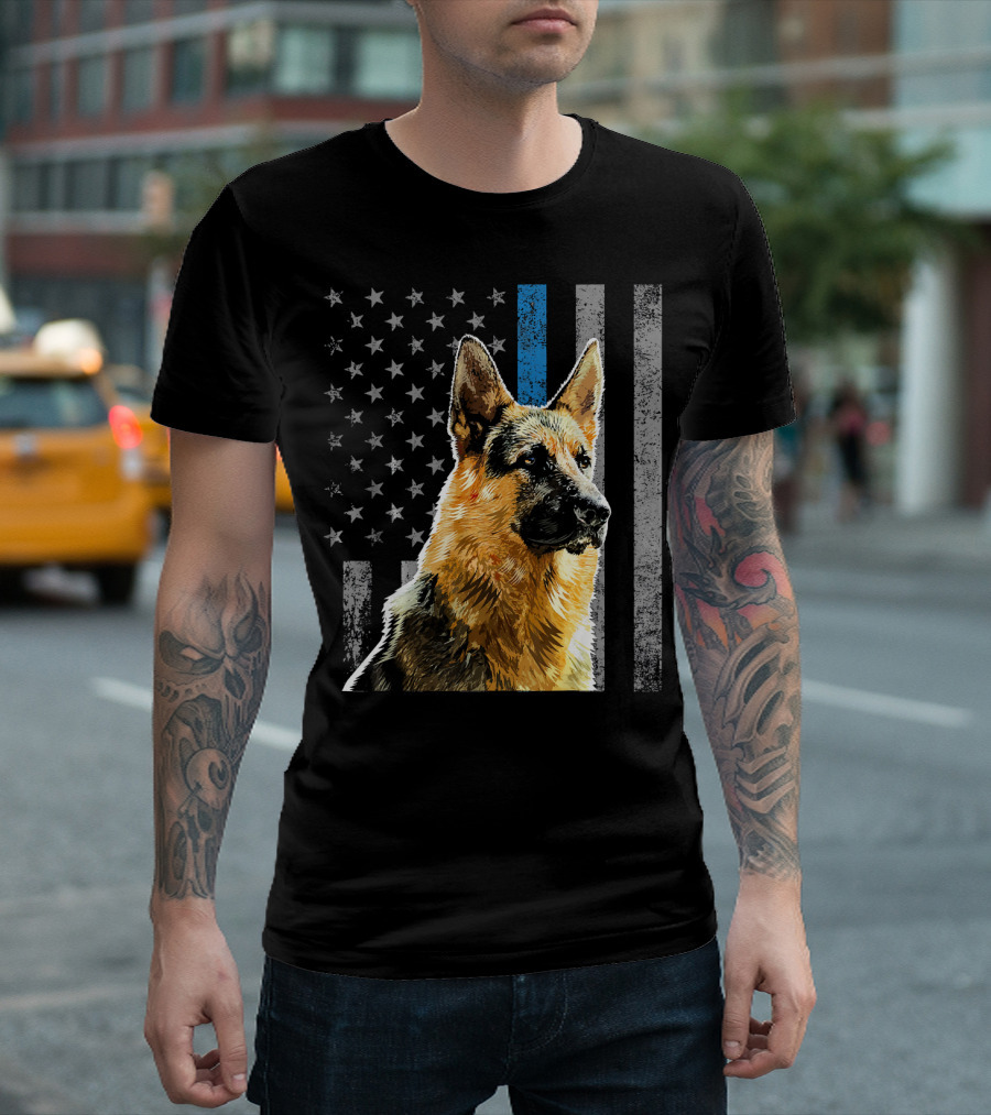 Thin Blue Line Flag K9 German Shepherd T-Shirt