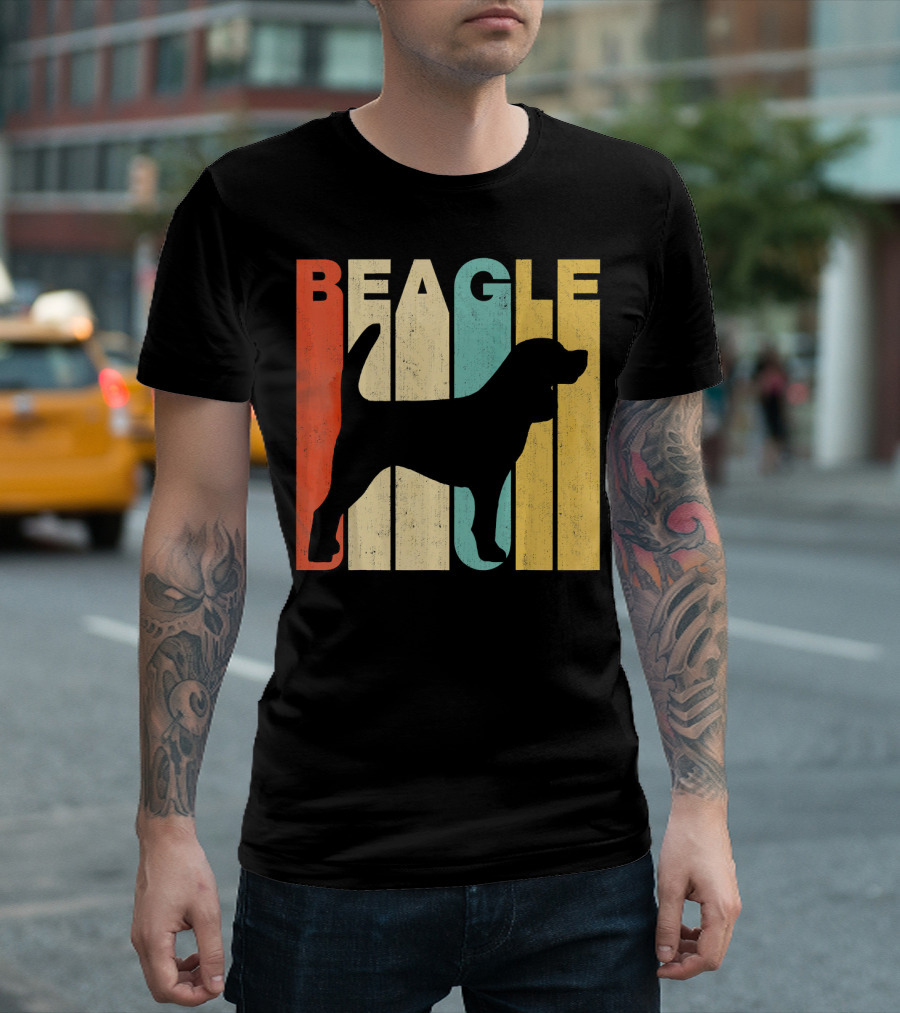 Beagle Silhouette Retro Vintage Stripes T-Shirt