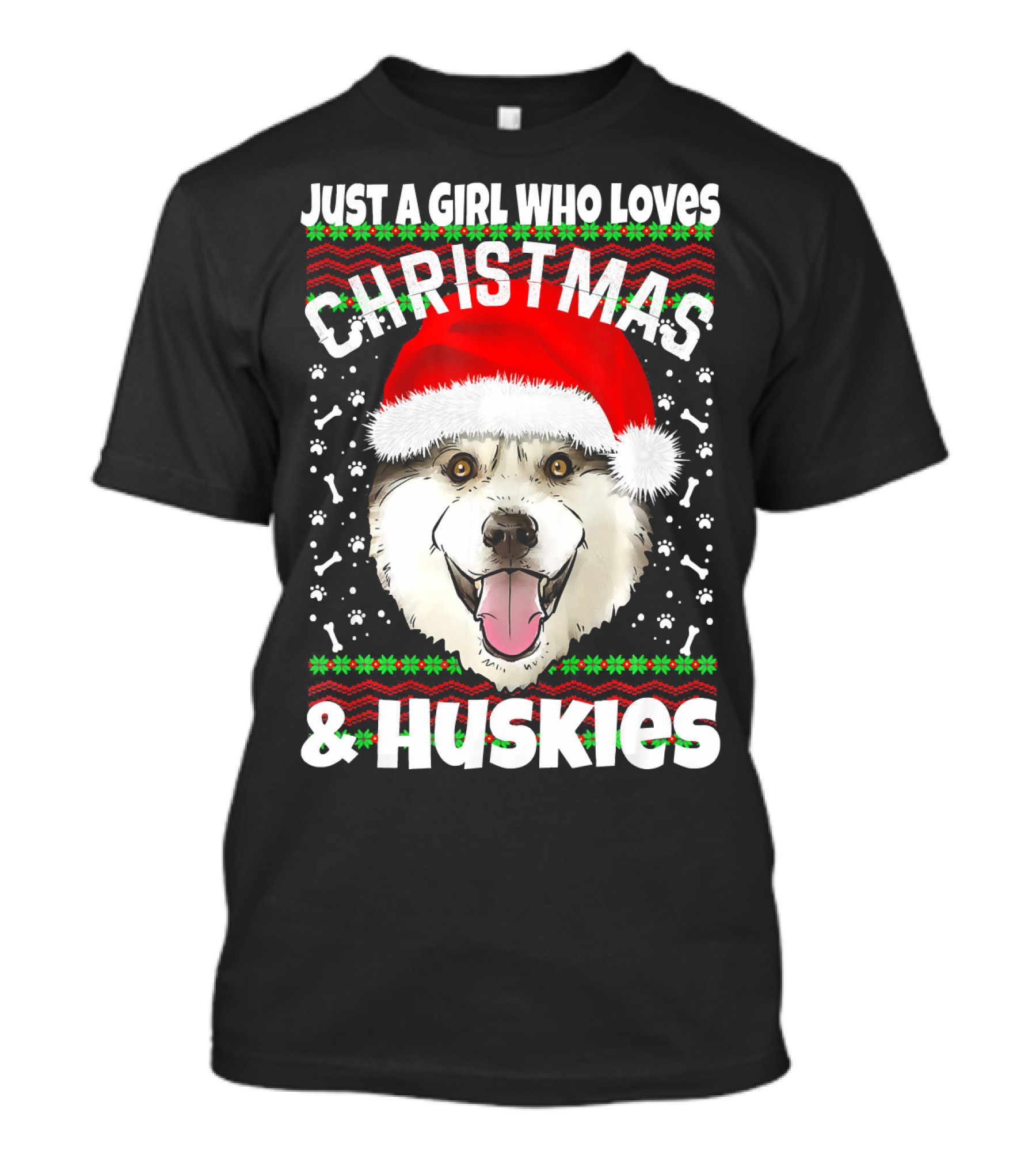 Just A Girl Who Loves Christmas Huskies Santa T-Shirt
