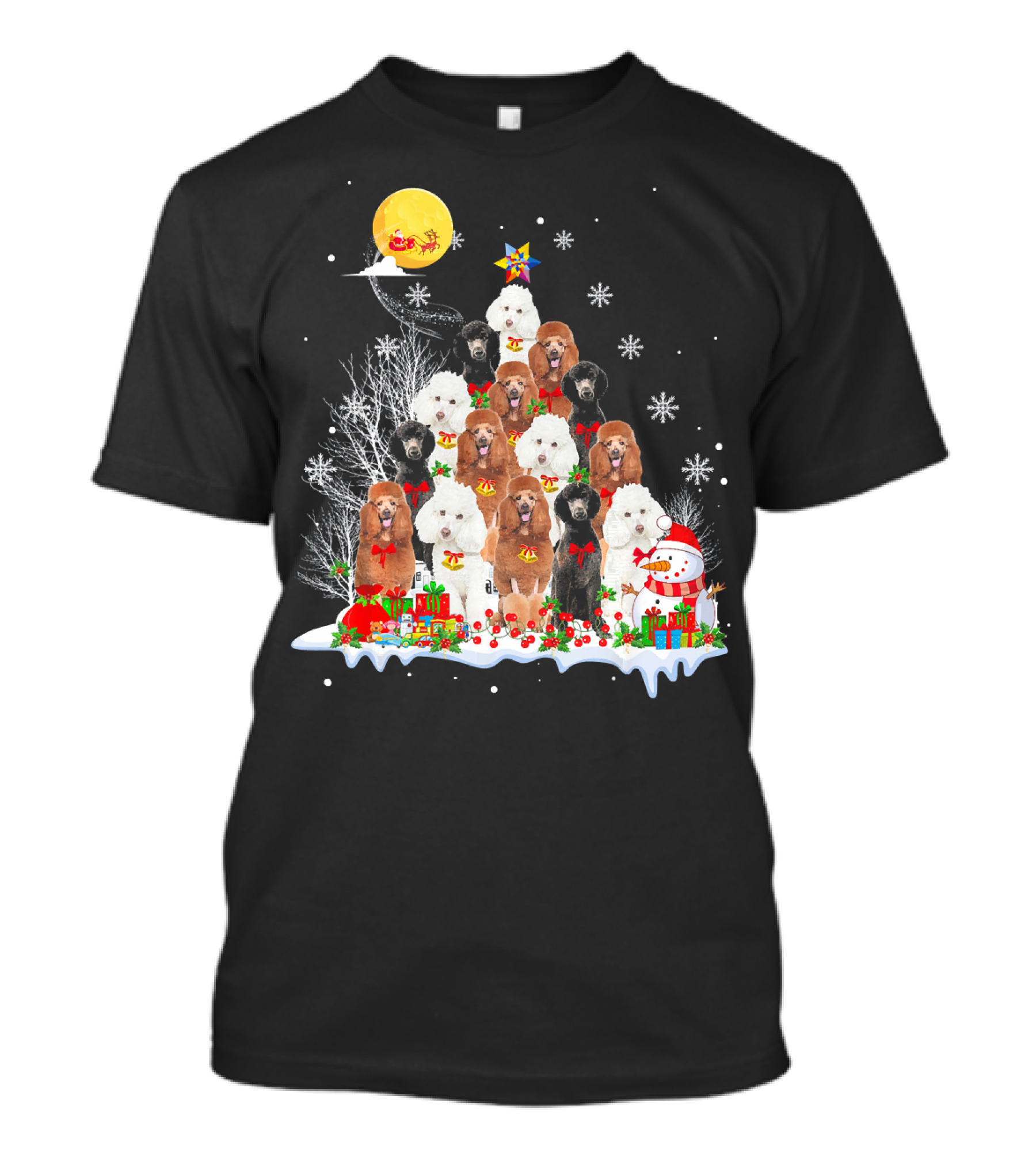 Standard Poodle Dog Christmas Tree Reindeer Moon Snowflake Pine T-Shirt