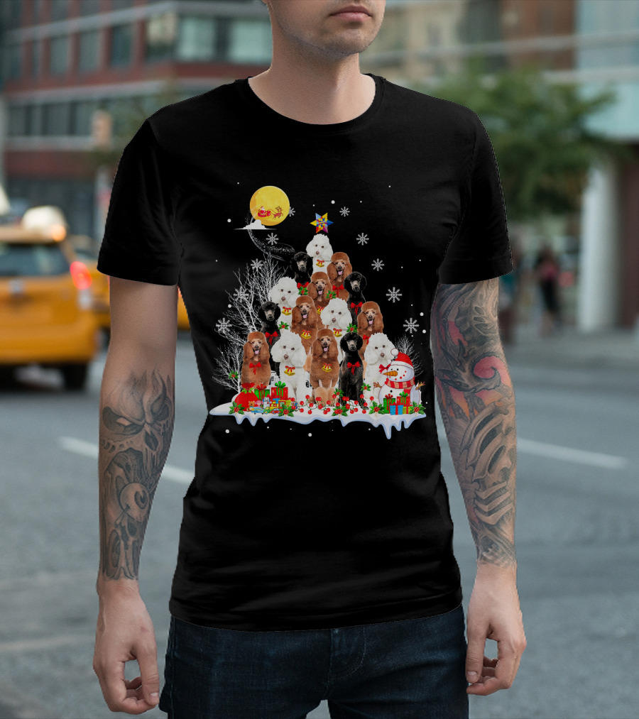 Standard Poodle Dog Christmas Tree Reindeer Moon Snowflake Pine T-Shirt